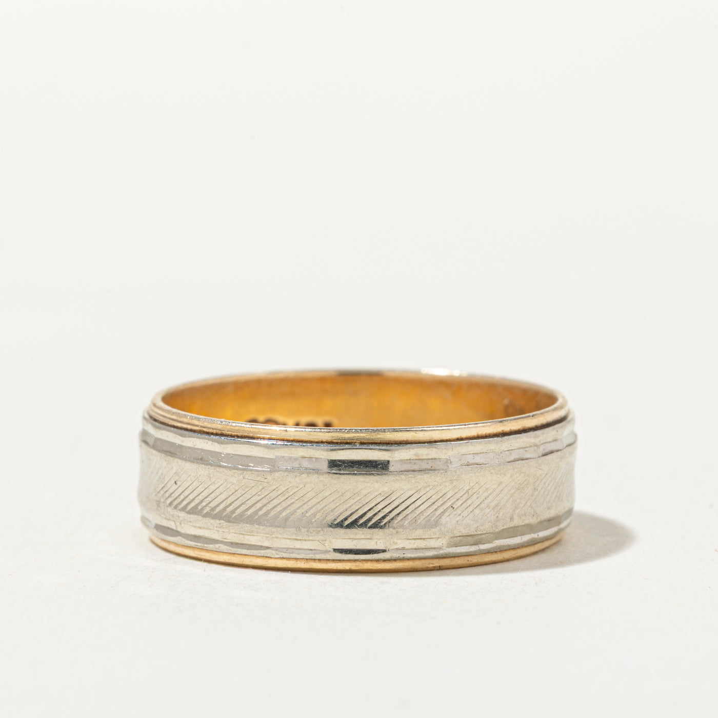 10k Two Tone Gold Engraved Band | 7mm | SZ 9.5