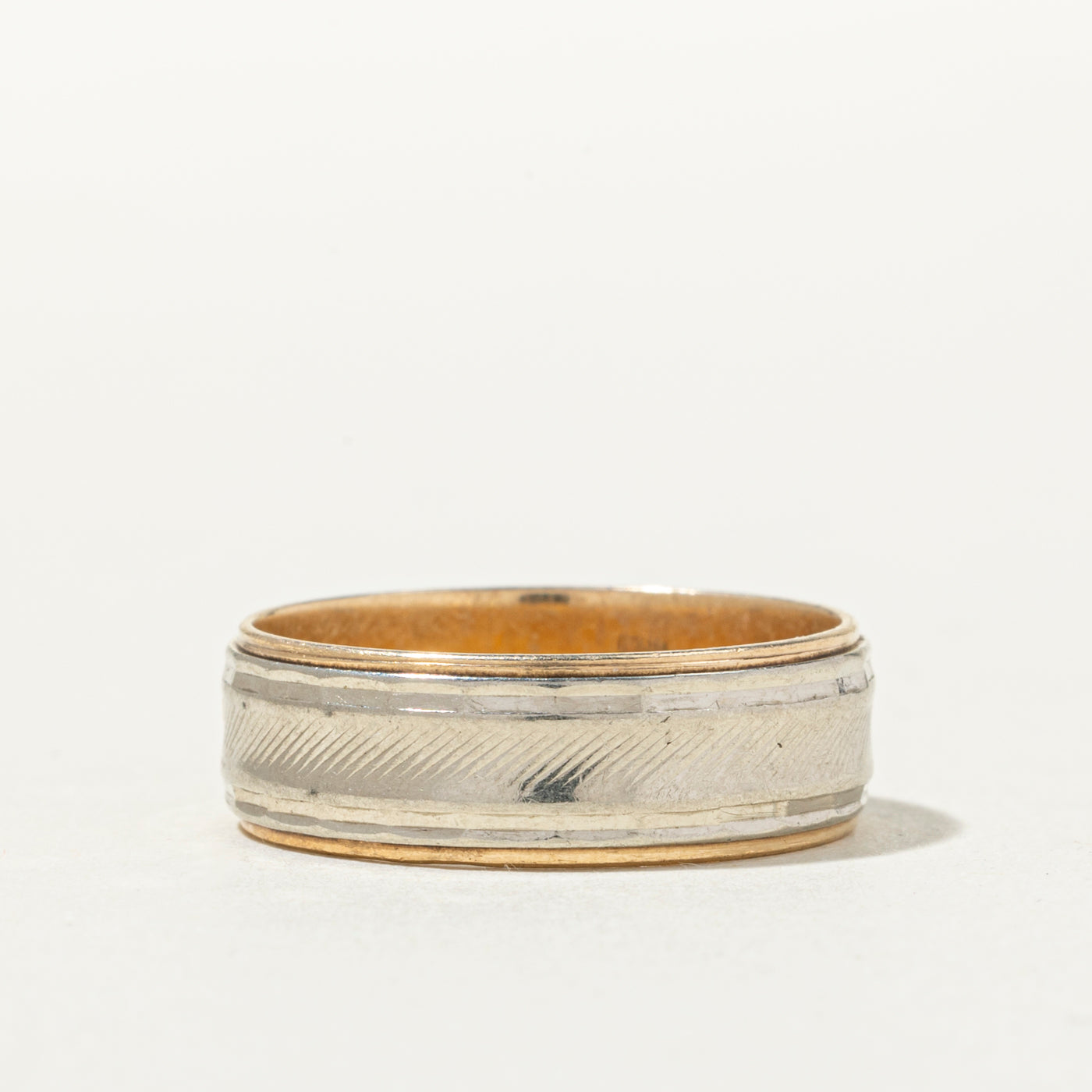 10k Two Tone Gold Engraved Band | 7mm | SZ 9.5