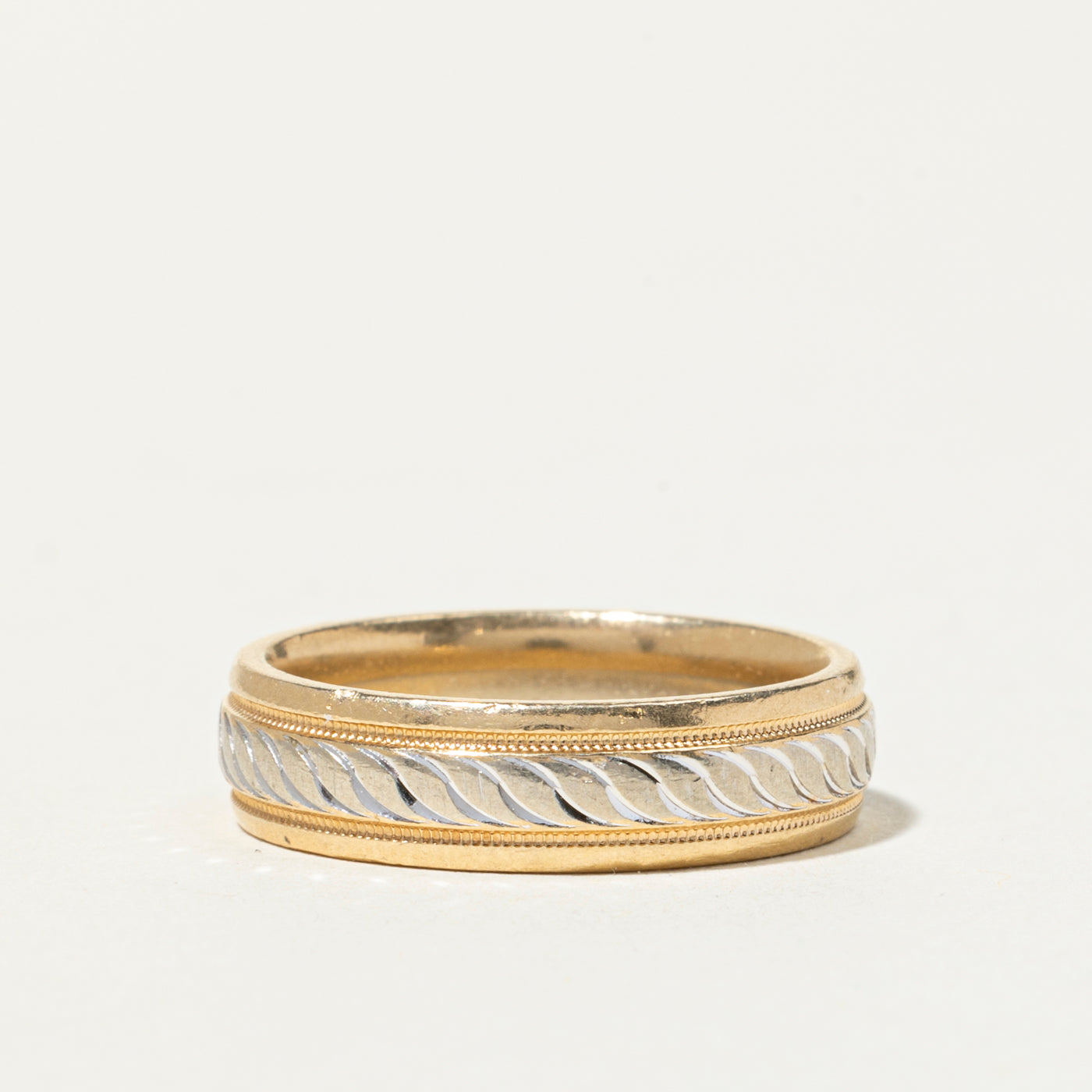 14k Two Tone Gold Milgrain Grooved Band | 6mm | SZ 8.5