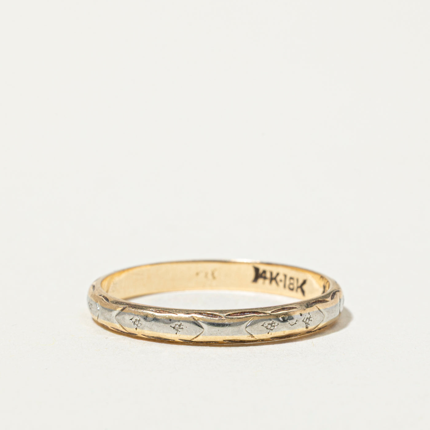 14k Two Tone Gold Engraved Band | 2mm | SZ 6.75
