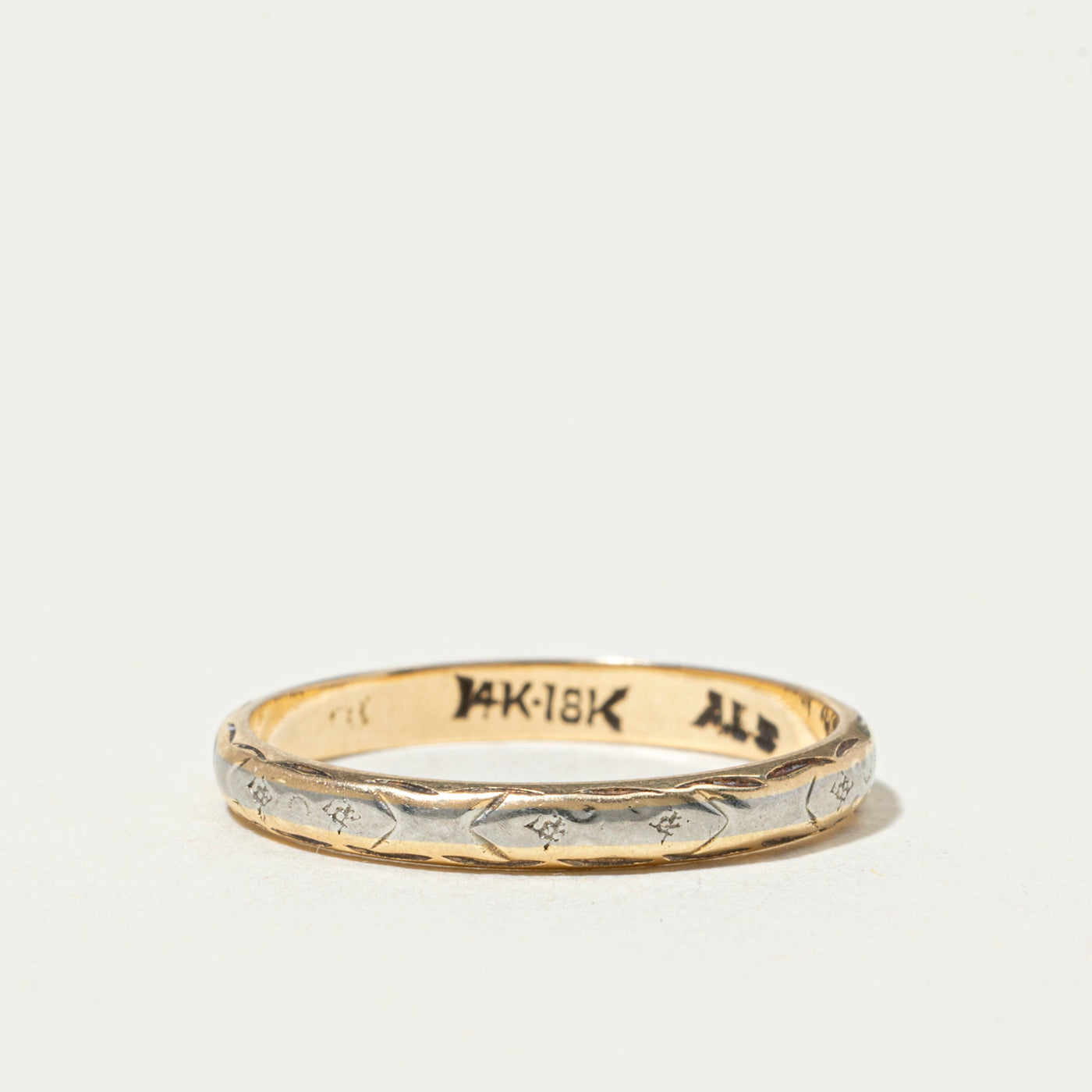 14k Two Tone Gold Engraved Band | 2mm | SZ 6.75