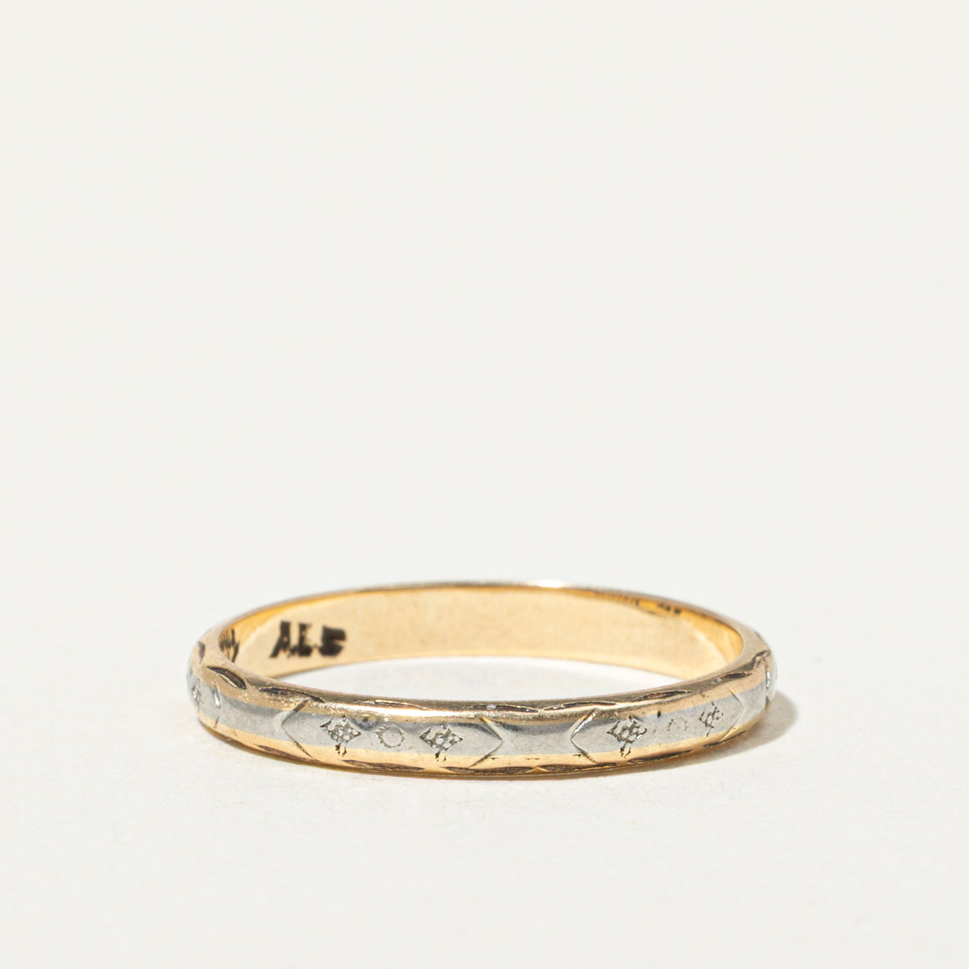 14k Two Tone Gold Engraved Band | 2mm | SZ 6.75