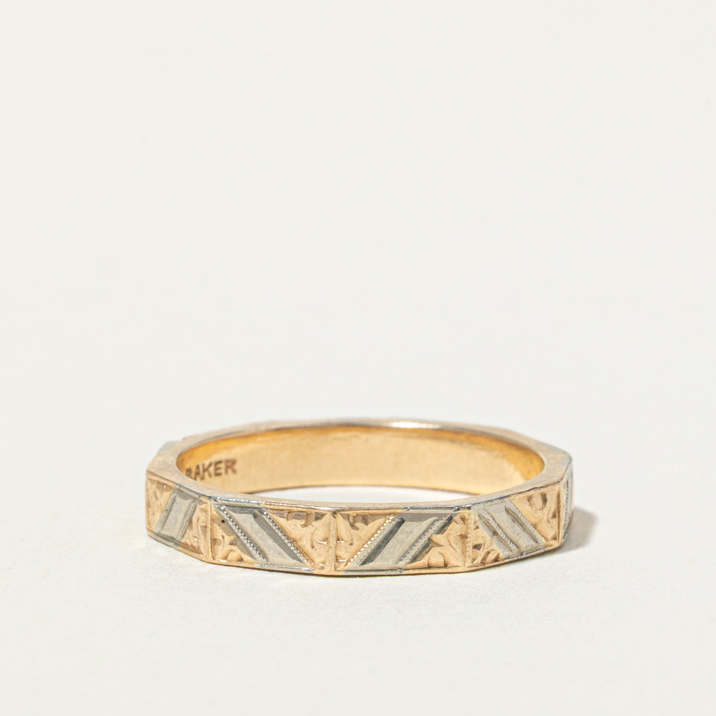 14k Two Tone Gold Geometric Engraved Band | 3mm | SZ 6
