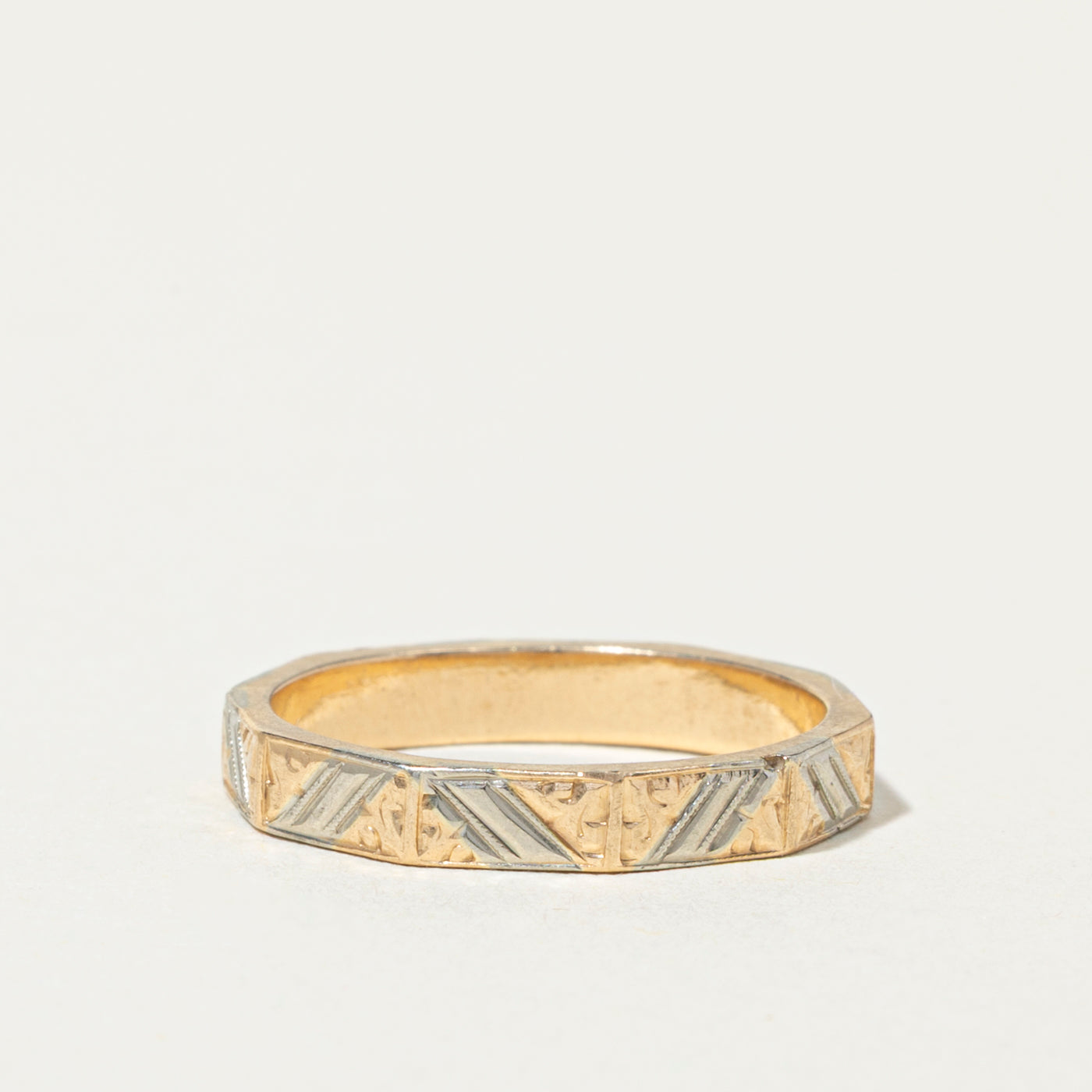 14k Two Tone Gold Geometric Engraved Band | 3mm | SZ 6