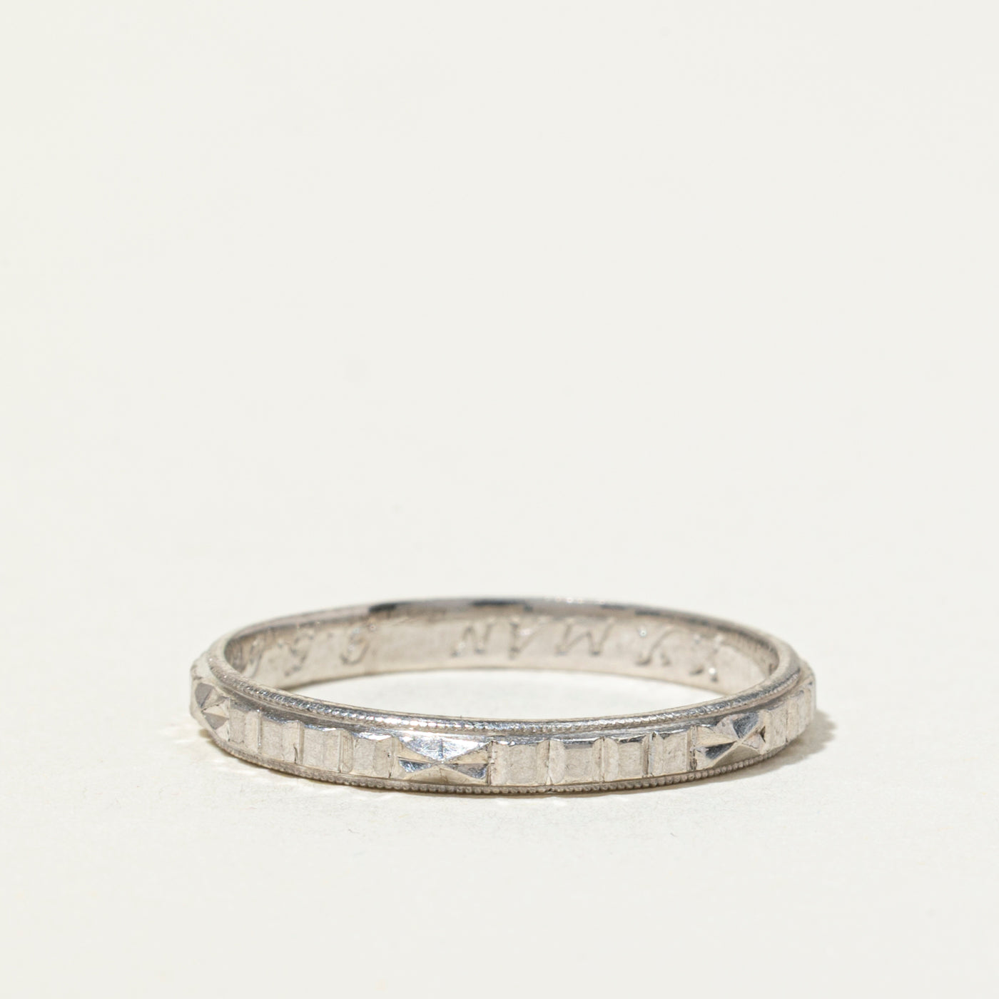 Platinum Textured Milgrain Band | 2mm | SZ 7.75