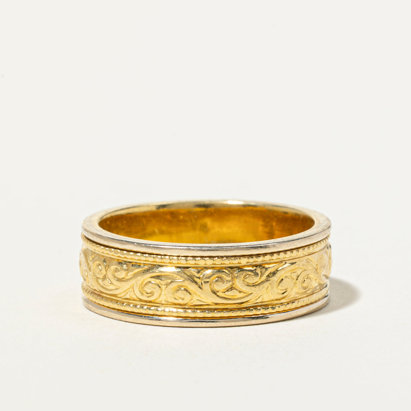 18k Scrollwork Engraved Band | 7mm | SZ 10.75