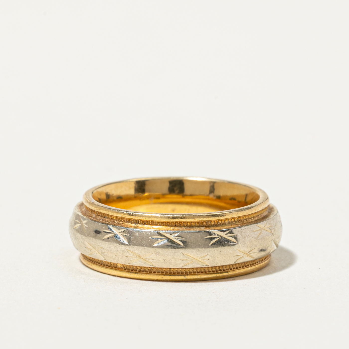 18k Two Tone Gold Engraved Band | 6mm | SZ 3