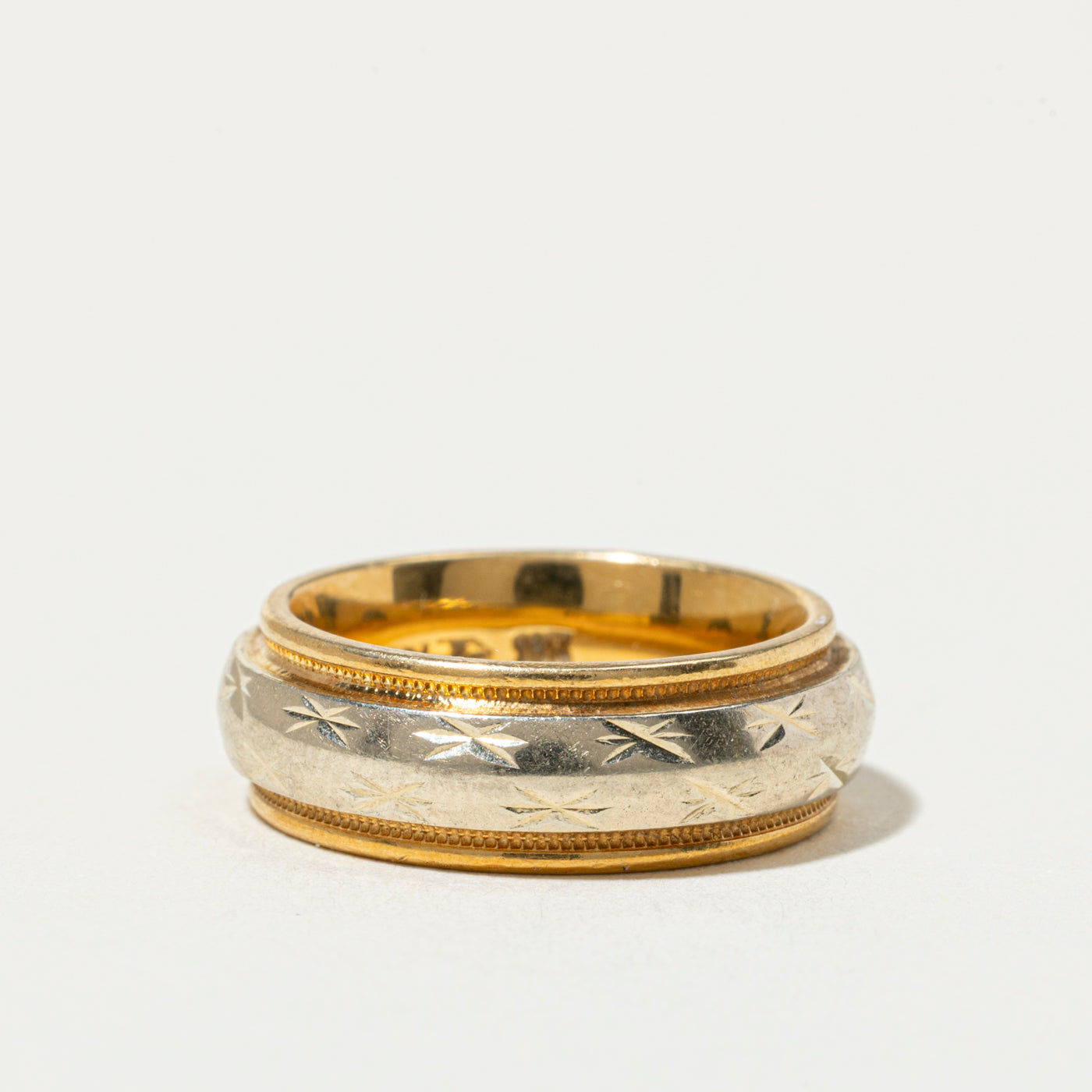 18k Two Tone Gold Engraved Band | 6mm | SZ 3