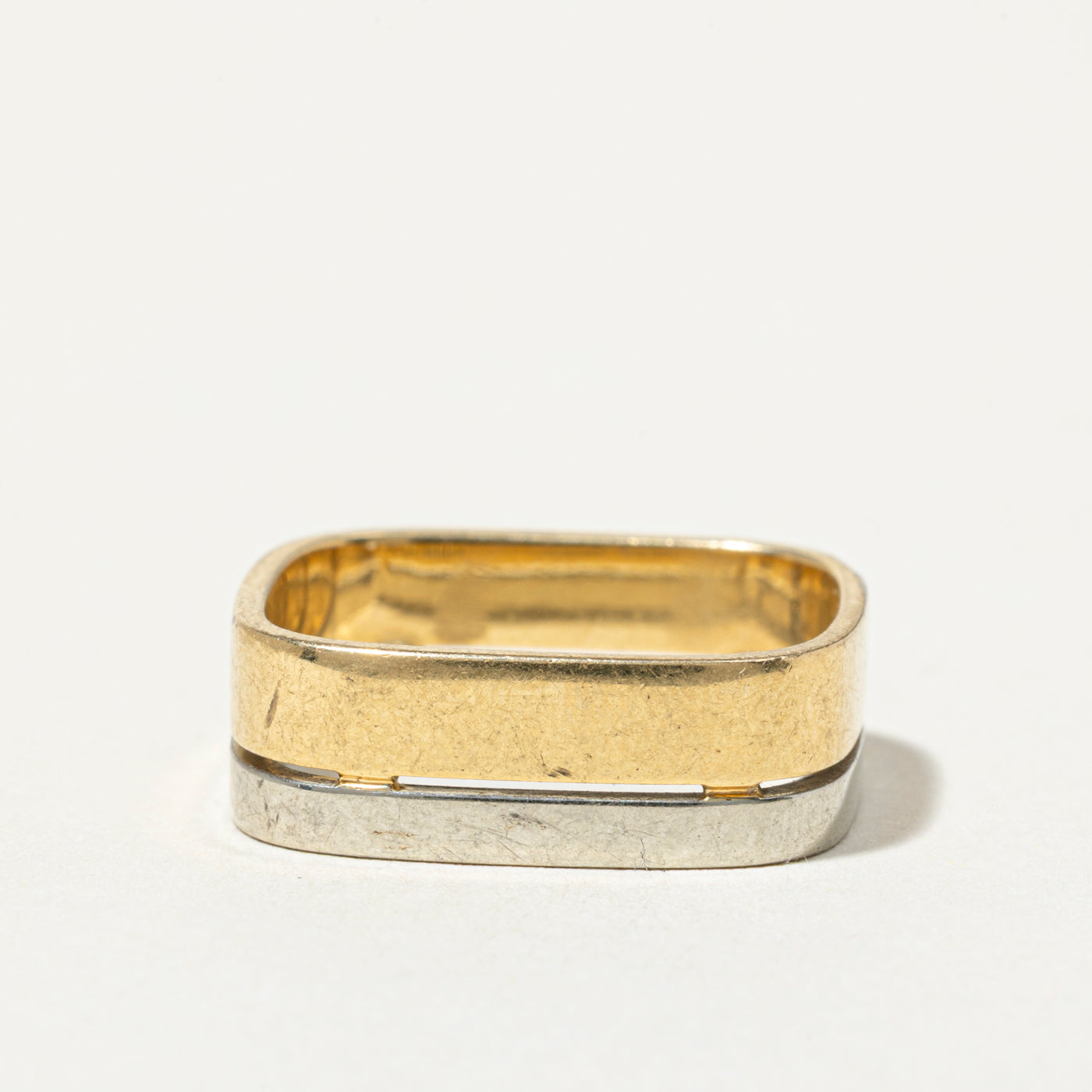 18k Two Tone Stacked Soft Square Band | 6mm | SZ 4.5