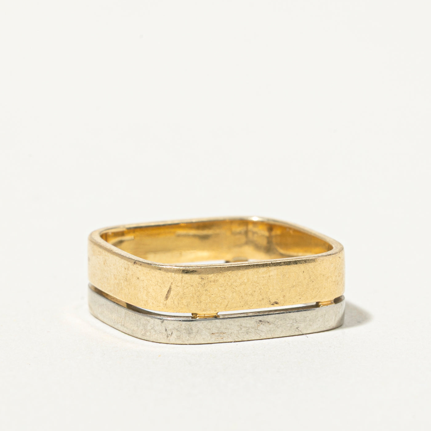 18k Two Tone Stacked Soft Square Band | 6mm | SZ 4.5