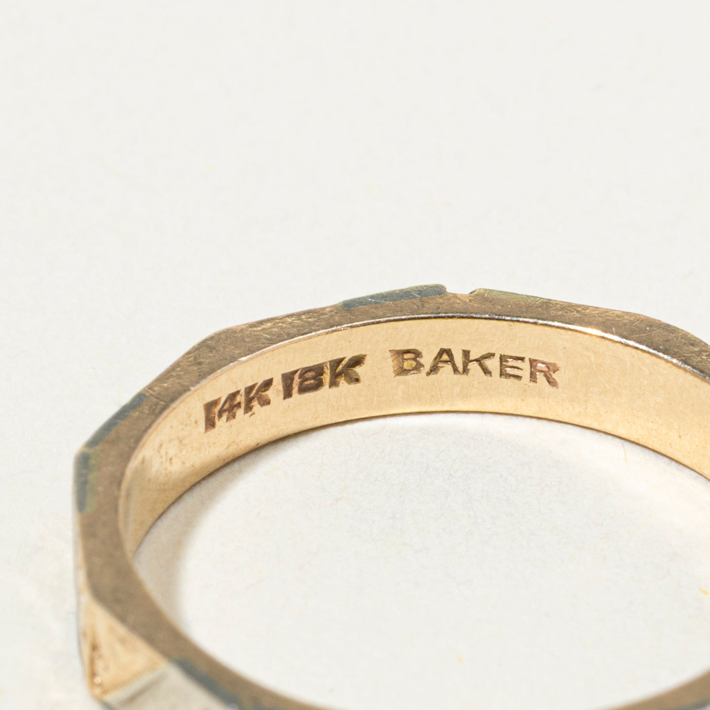 14k Two Tone Gold Geometric Engraved Band | 3mm | SZ 6