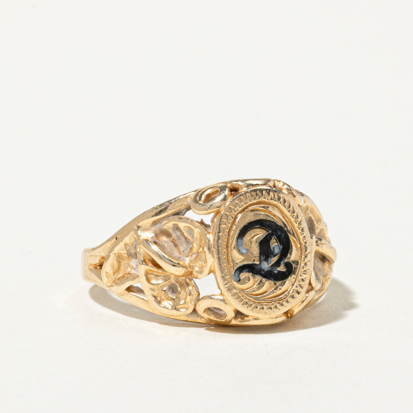 14k Initial Openwork Floral Signet Ring | SZ 5.5