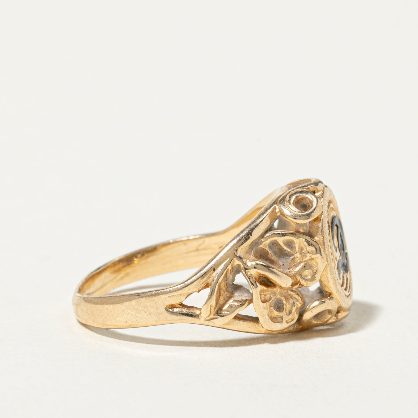 14k Initial Openwork Floral Signet Ring | SZ 5.5