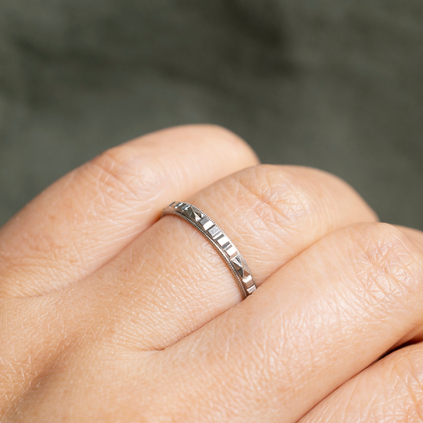 Platinum Textured Milgrain Band | 2mm | SZ 7.75