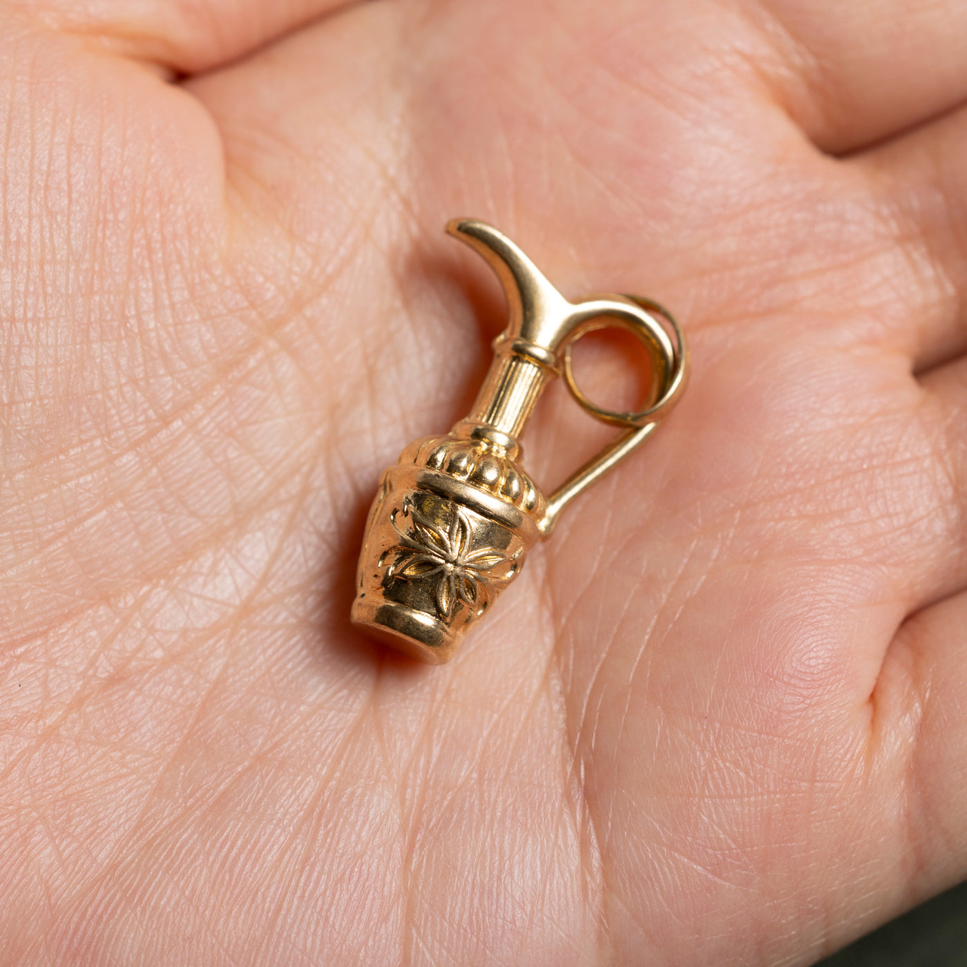 18k Floral Engraved Pitcher Charm