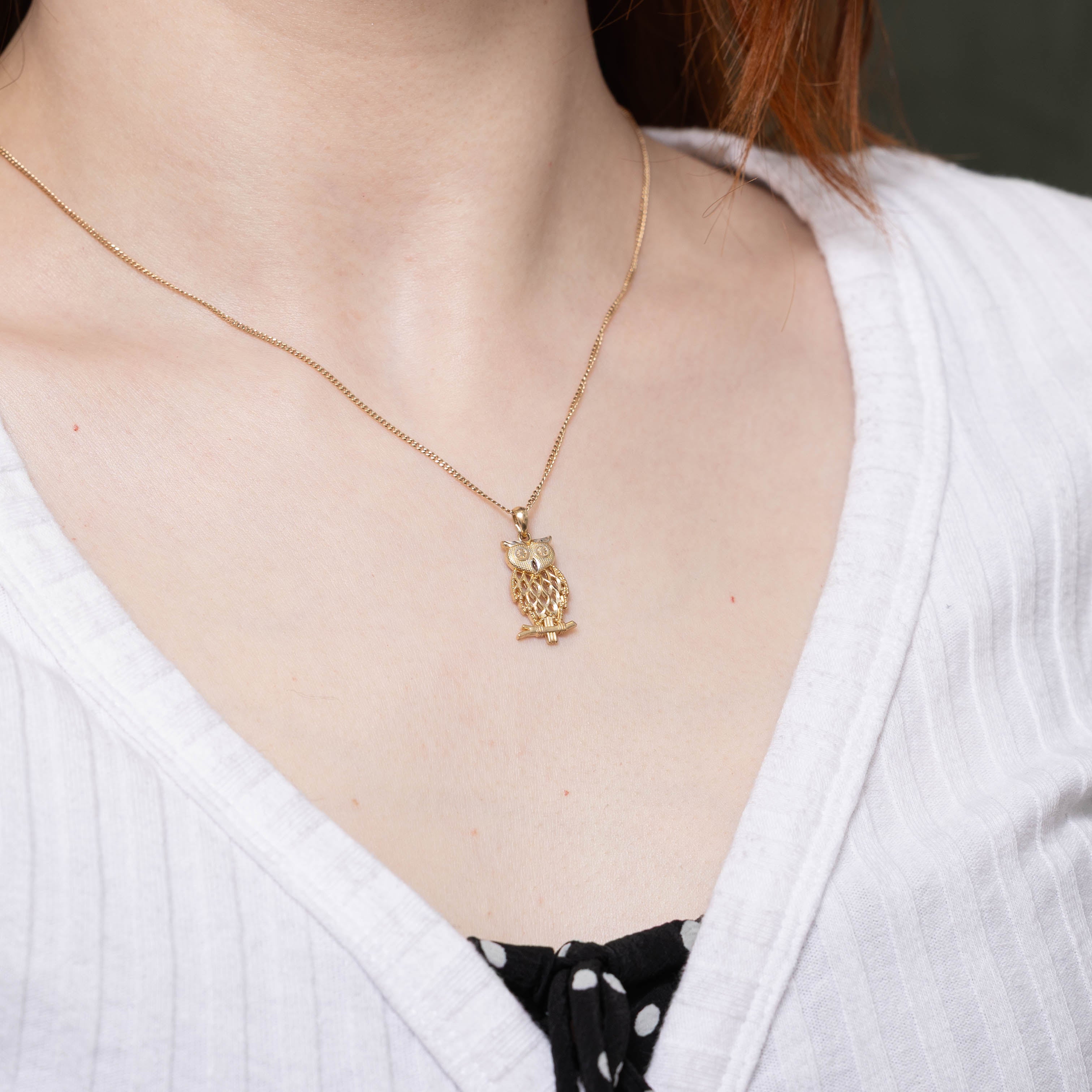 14k Textured Owl Pendant