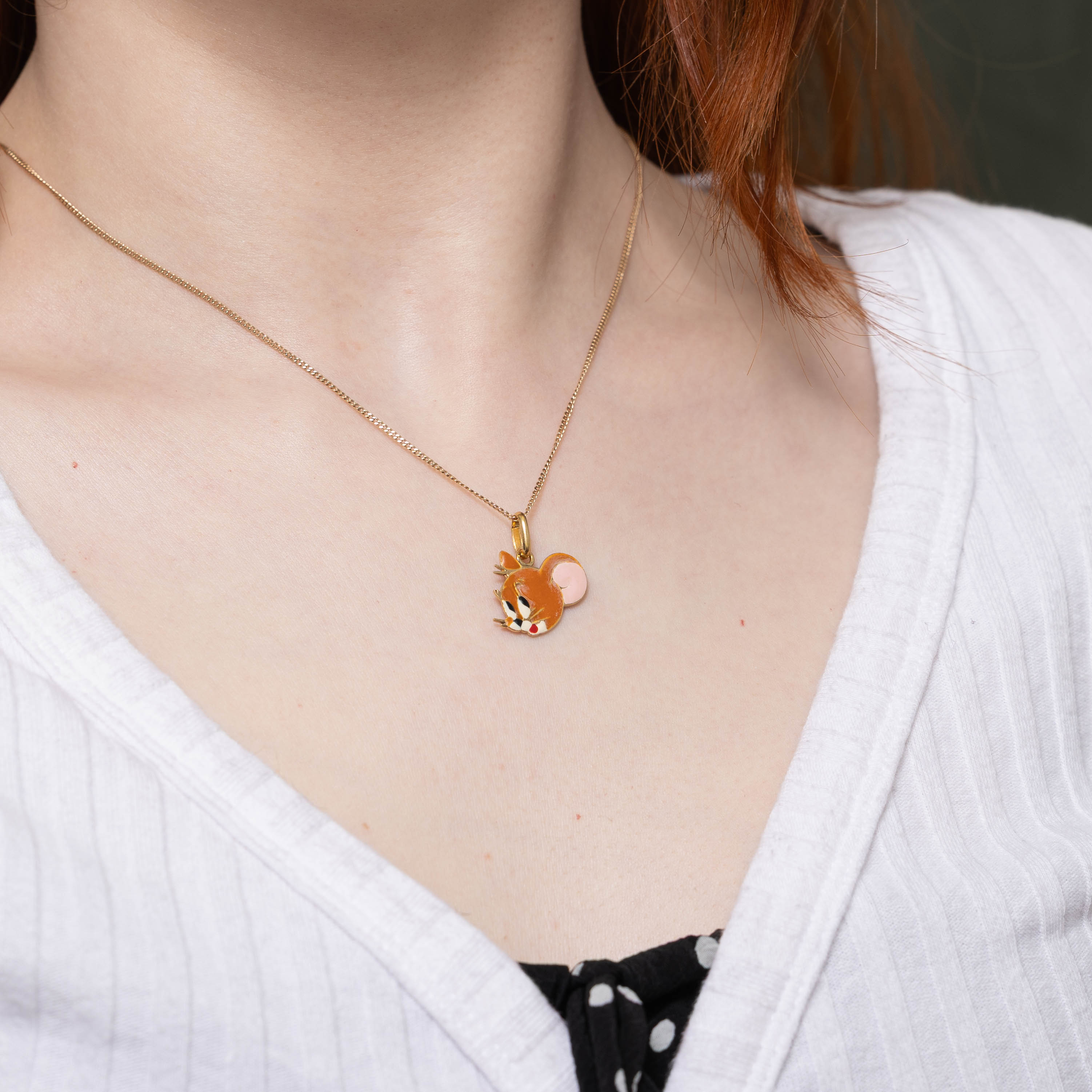 18k Enamel Jerry Mouse Pendant