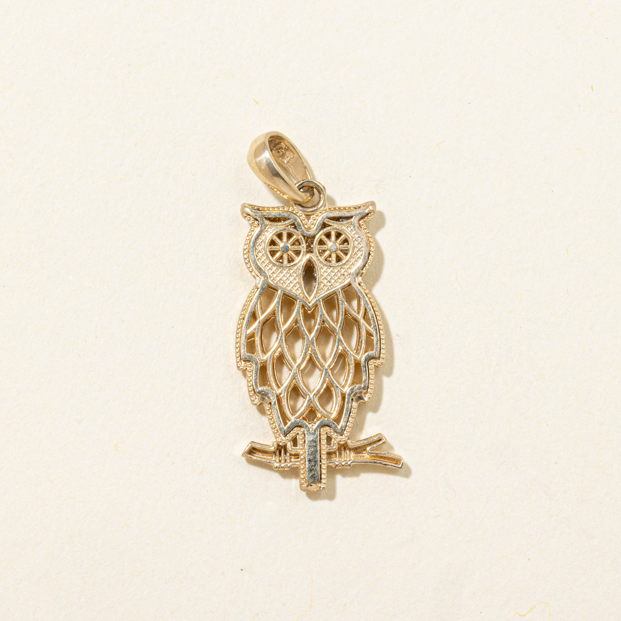 14k Textured Owl Pendant