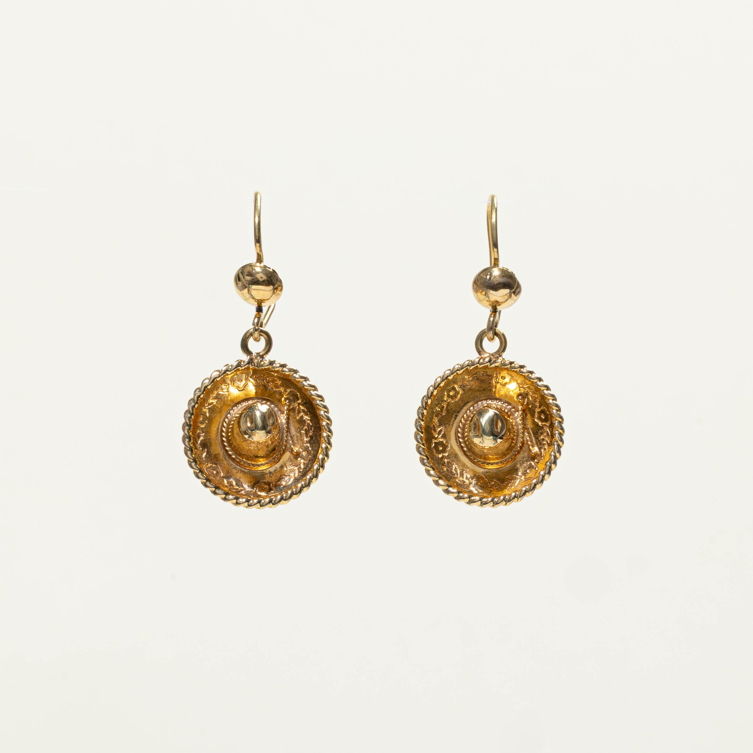 14k Engraved Sombrero Drop Earrings