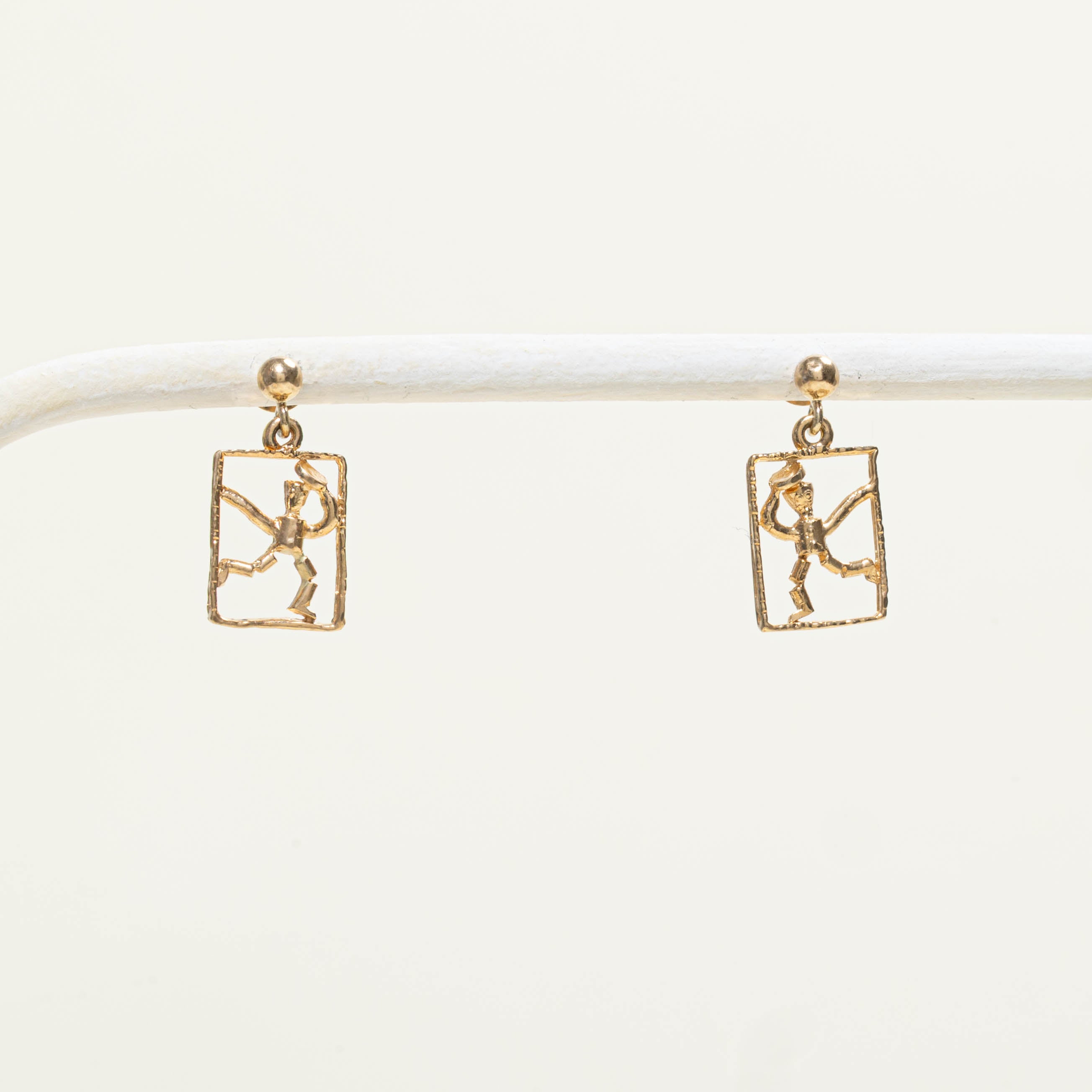 14k Framed Person Drop Earrings