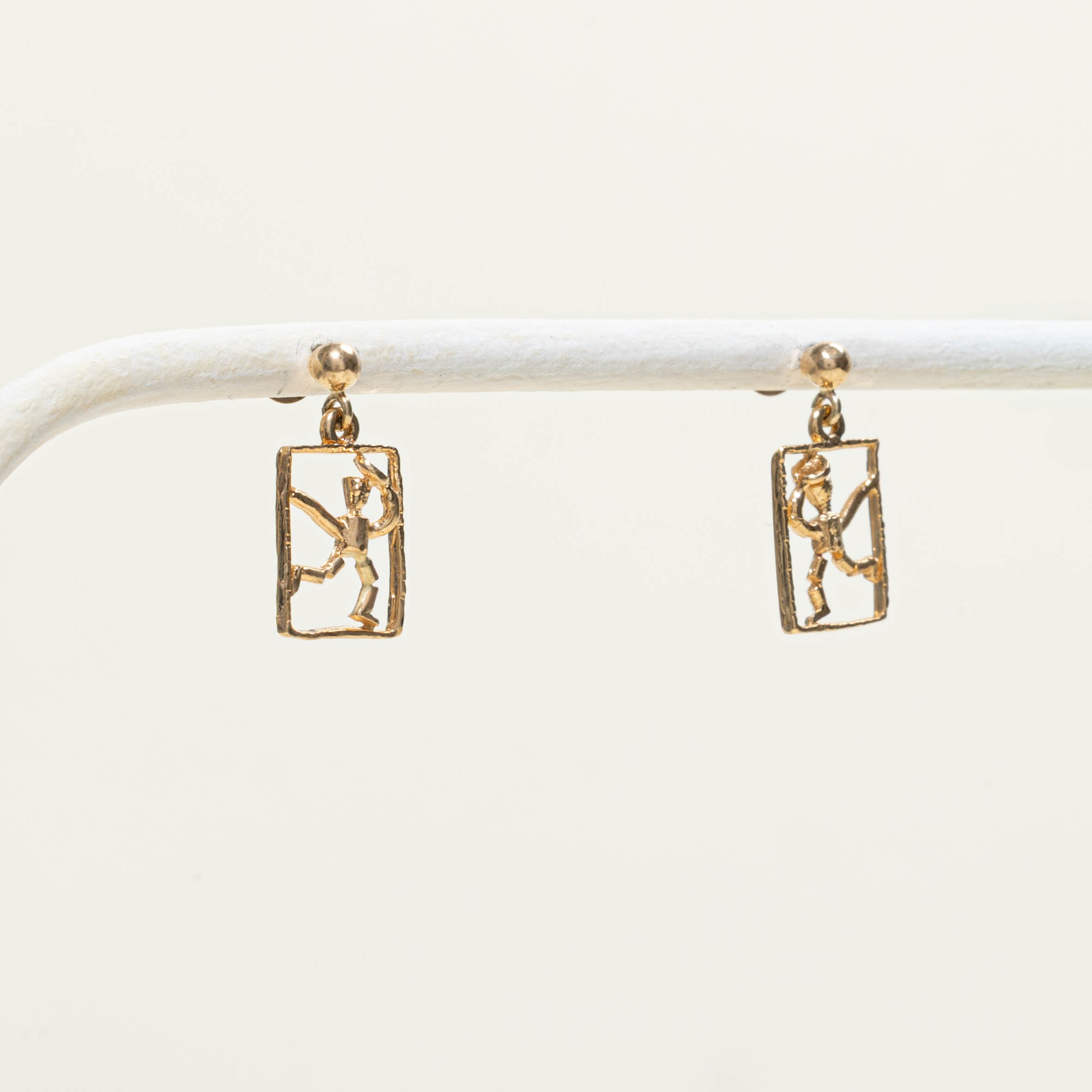 14k Framed Person Drop Earrings