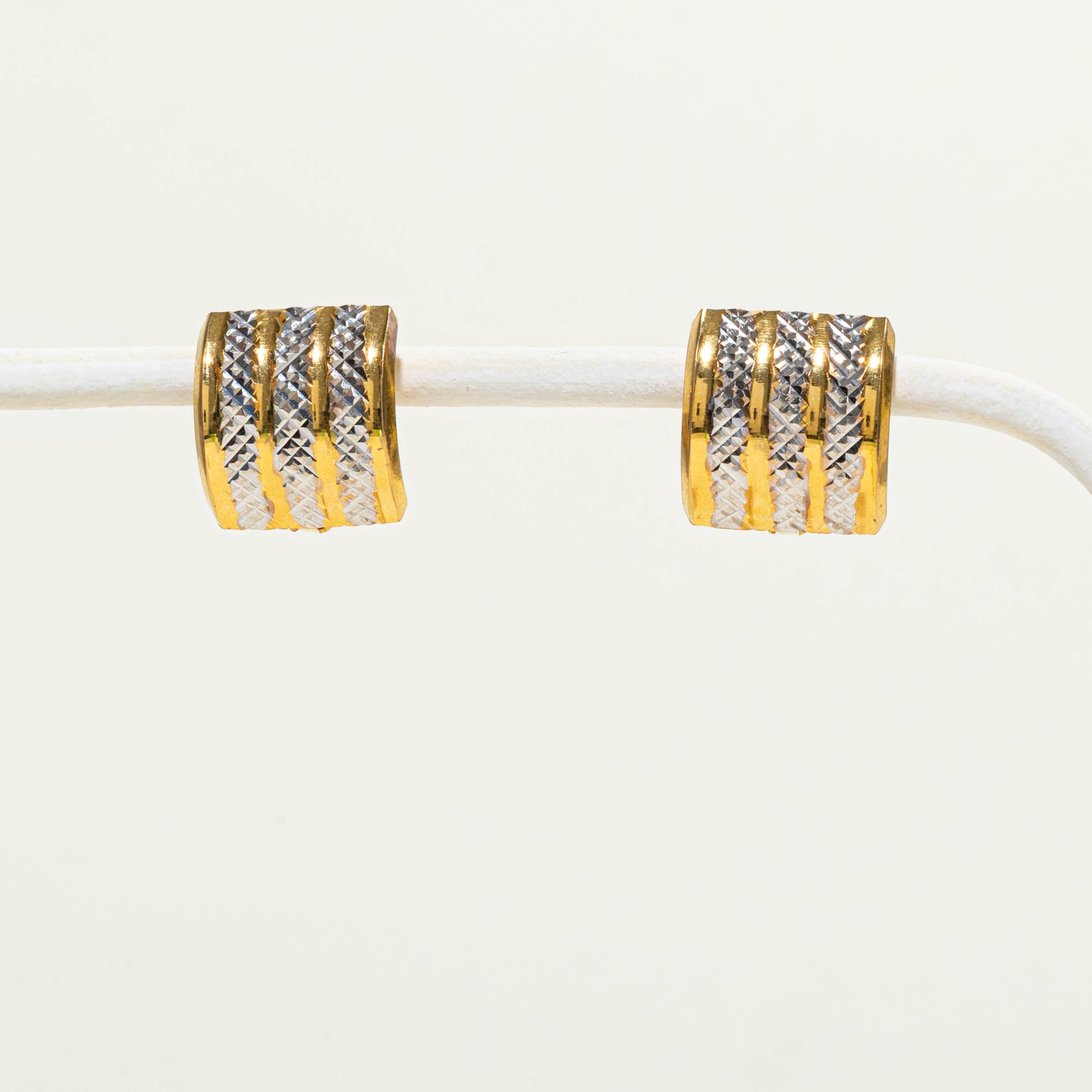18k Two Tone Diamond Cut Huggie Earrings
