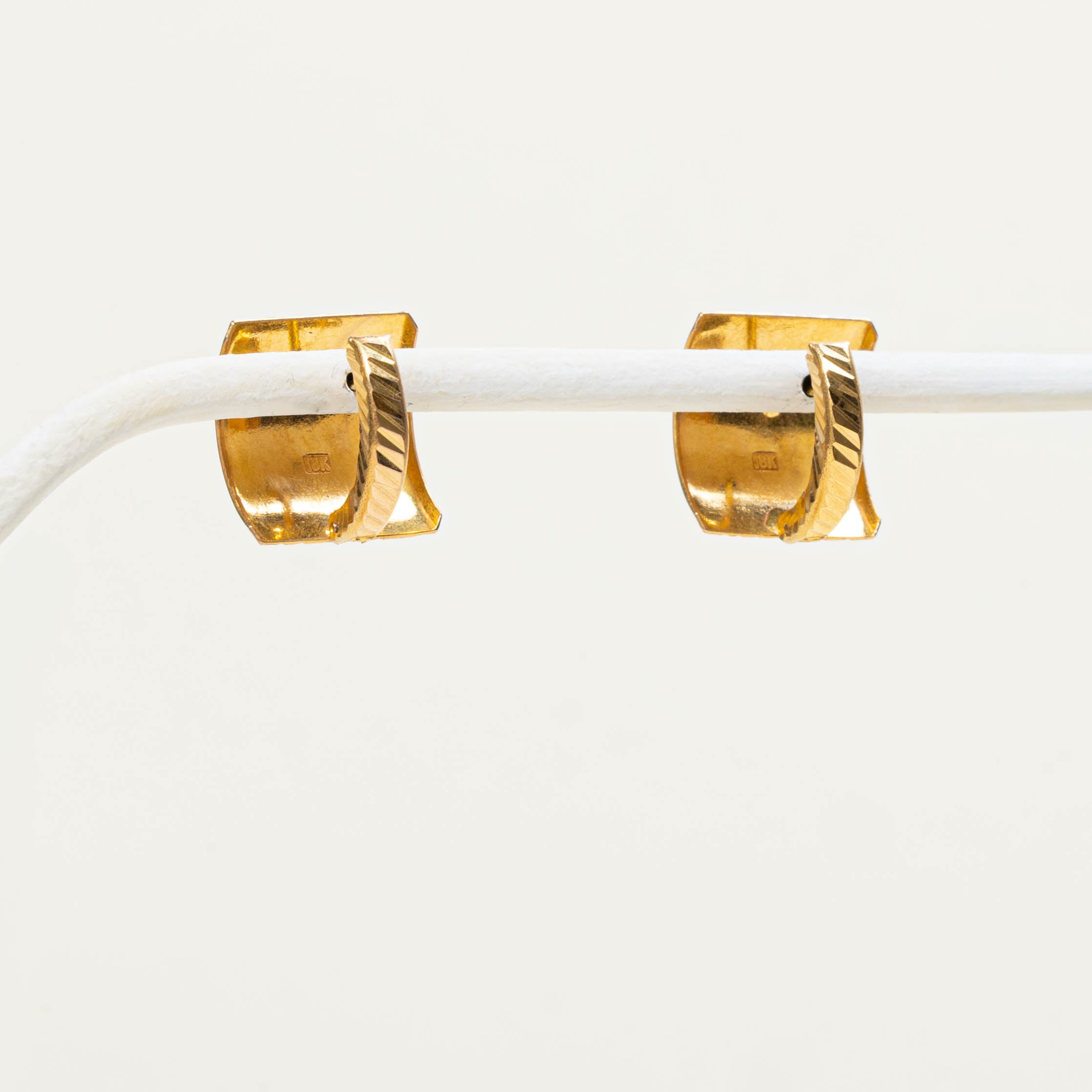 18k Two Tone Diamond Cut Huggie Earrings