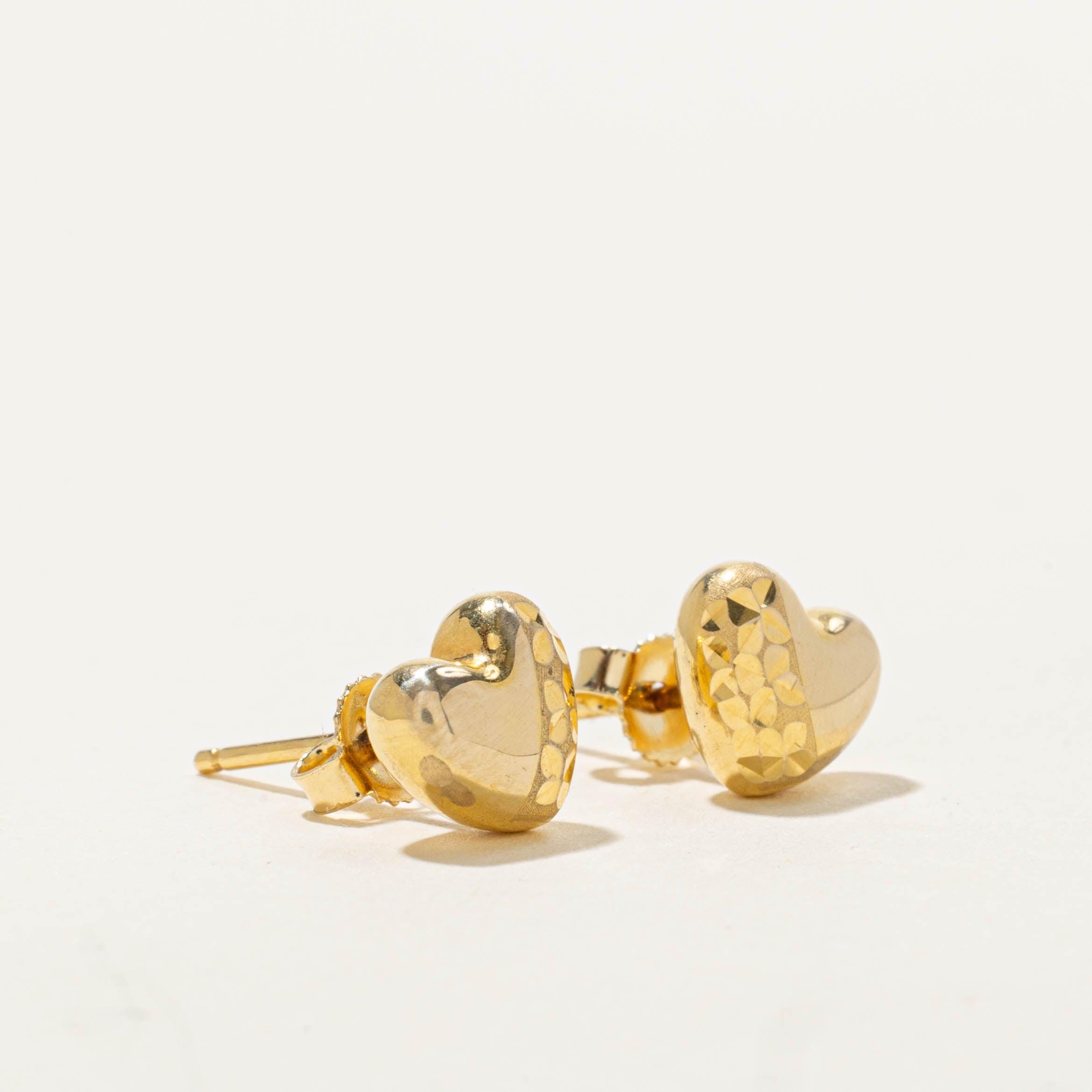18k Diamond Cut Heart Studs