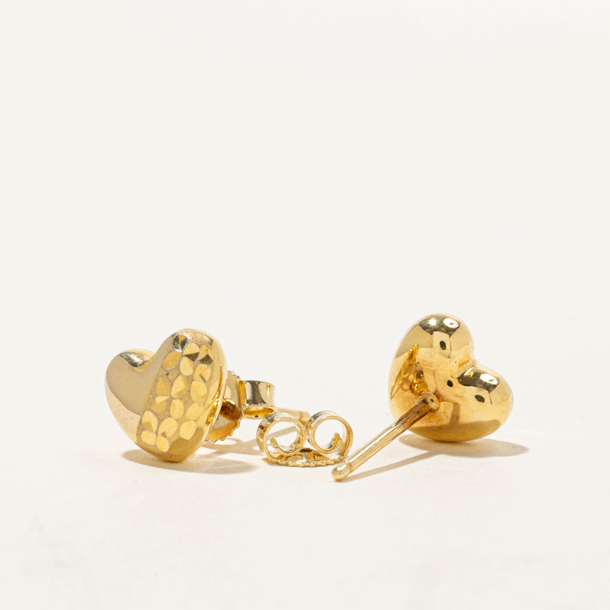 18k Diamond Cut Heart Studs