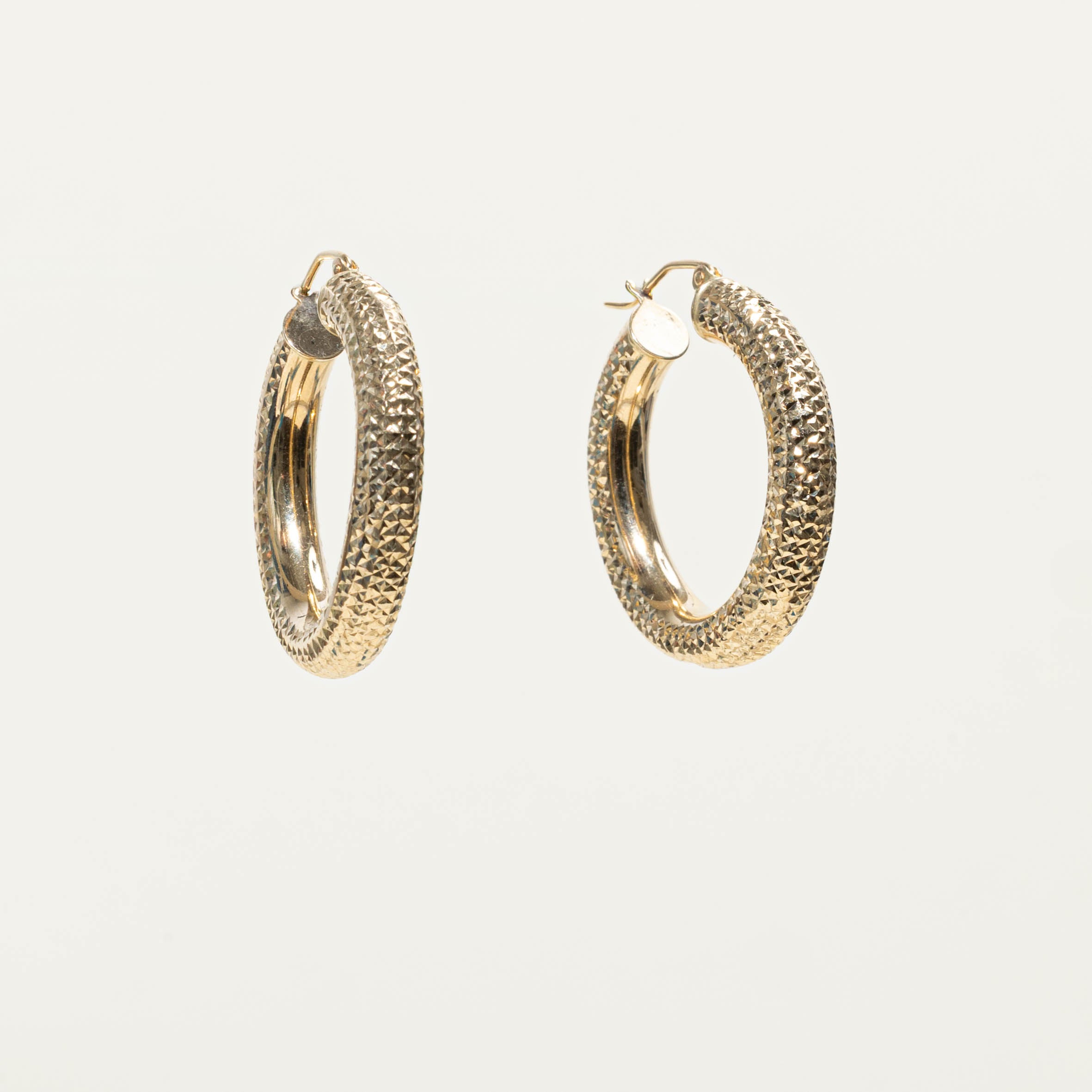 14k Diamond Cut Hoop Earrings