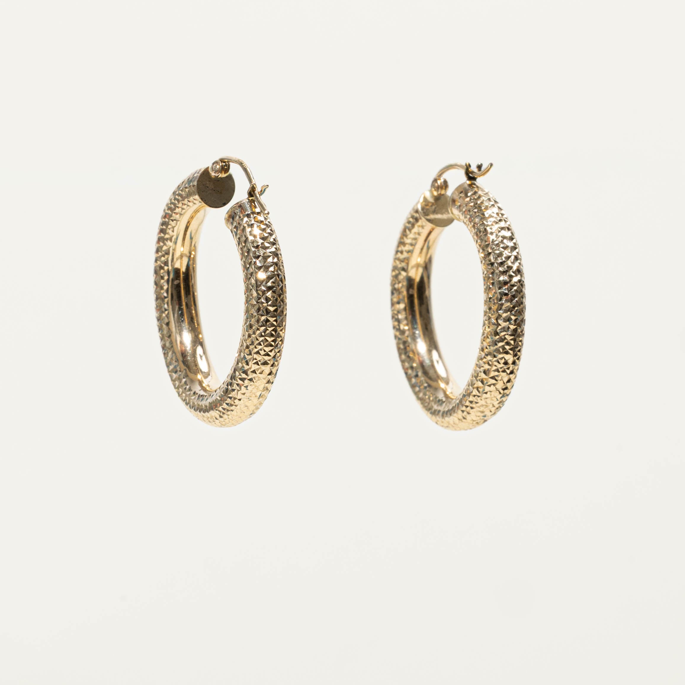 14k Diamond Cut Hoop Earrings