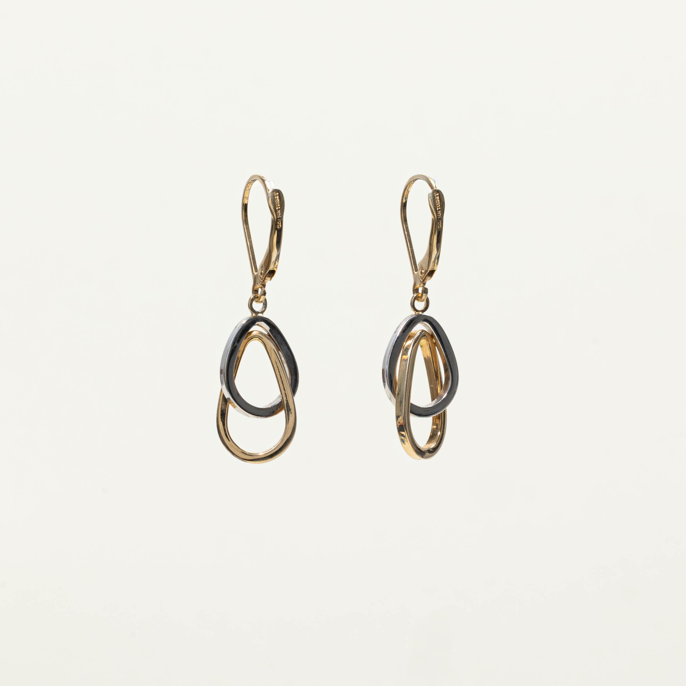 14k Two Tone Teardrop Earrings