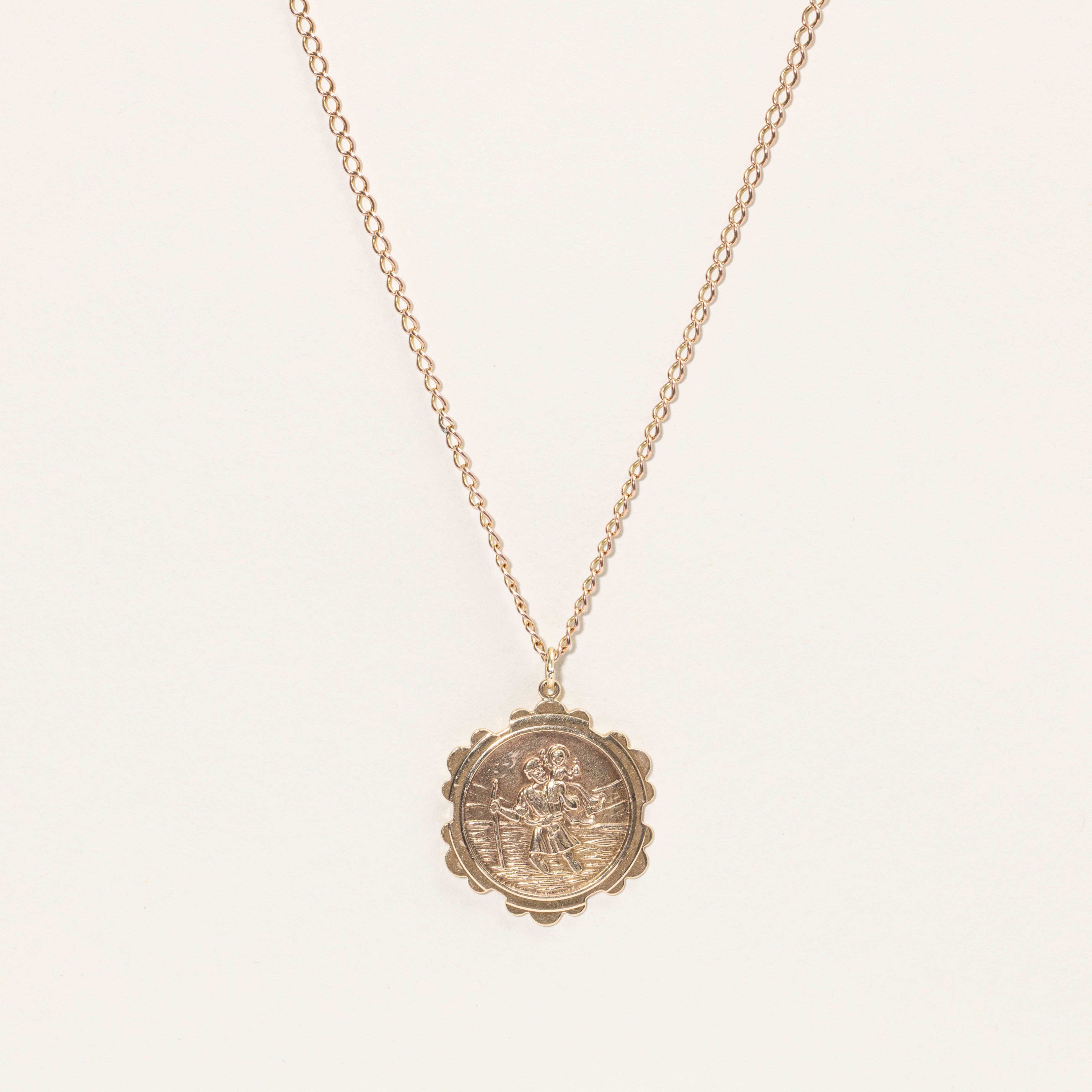 1973 London 9k St. Christopher Medallion Necklace | 27"