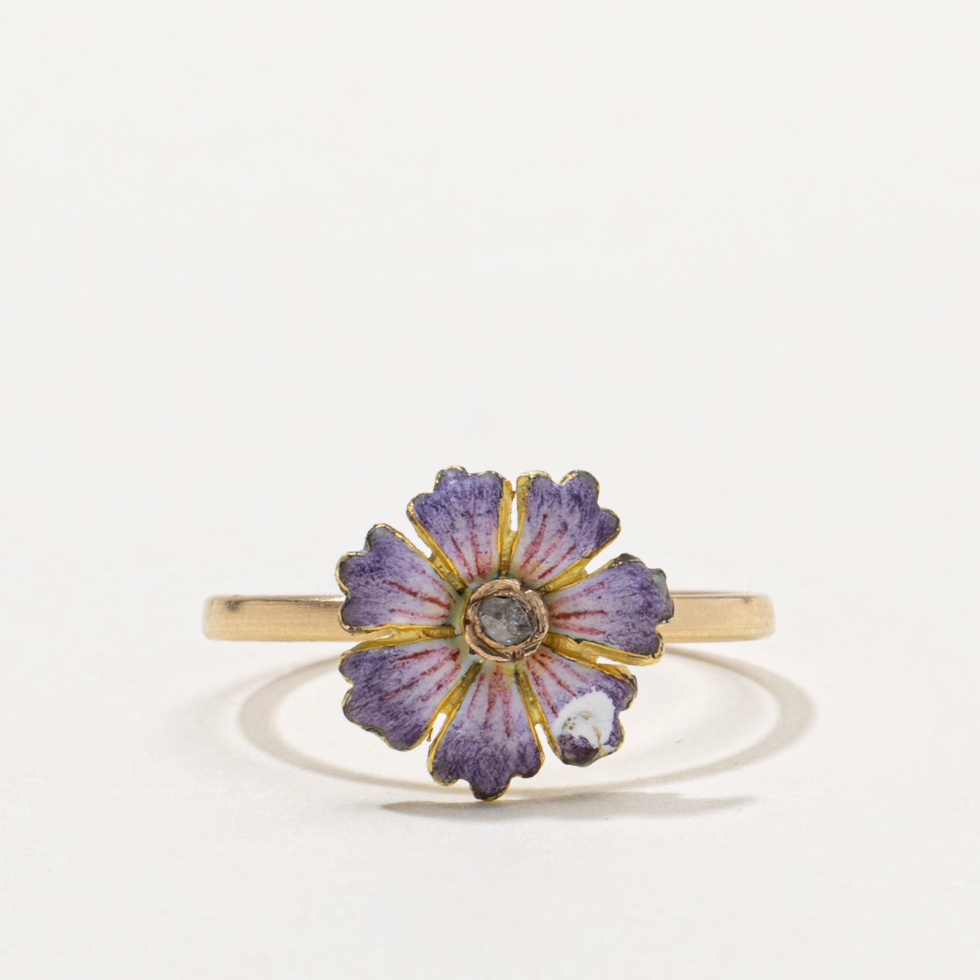 14k Antique Enamel Anemone Flower Ring | SZ 6.5