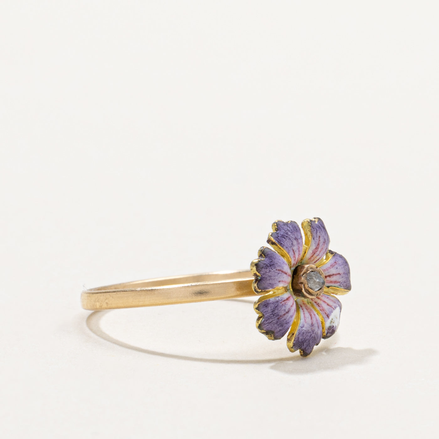 14k Antique Enamel Anemone Flower Ring | SZ 6.5