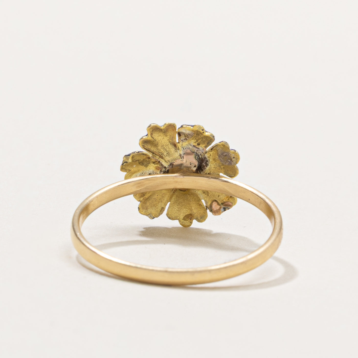 14k Antique Enamel Anemone Flower Ring | SZ 6.5
