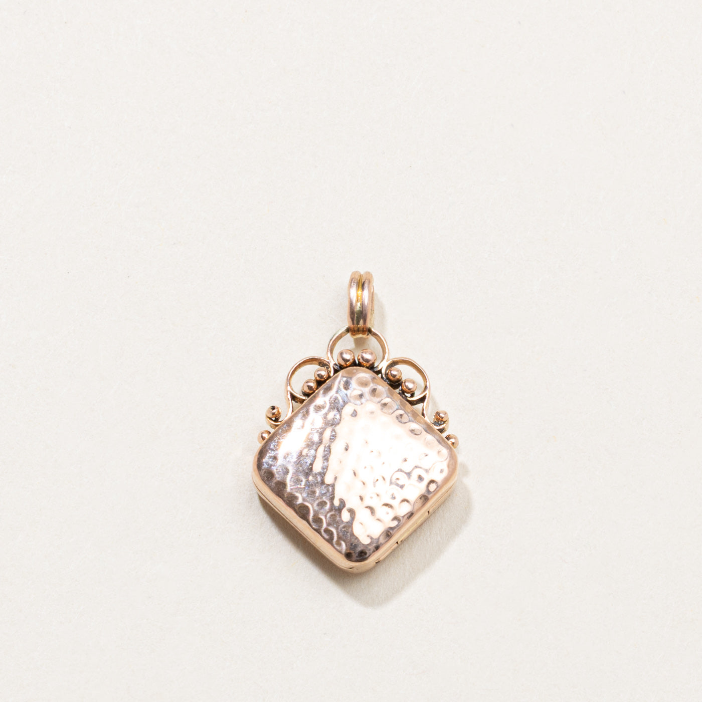 14k Antique Hammered Square Locket Pendant