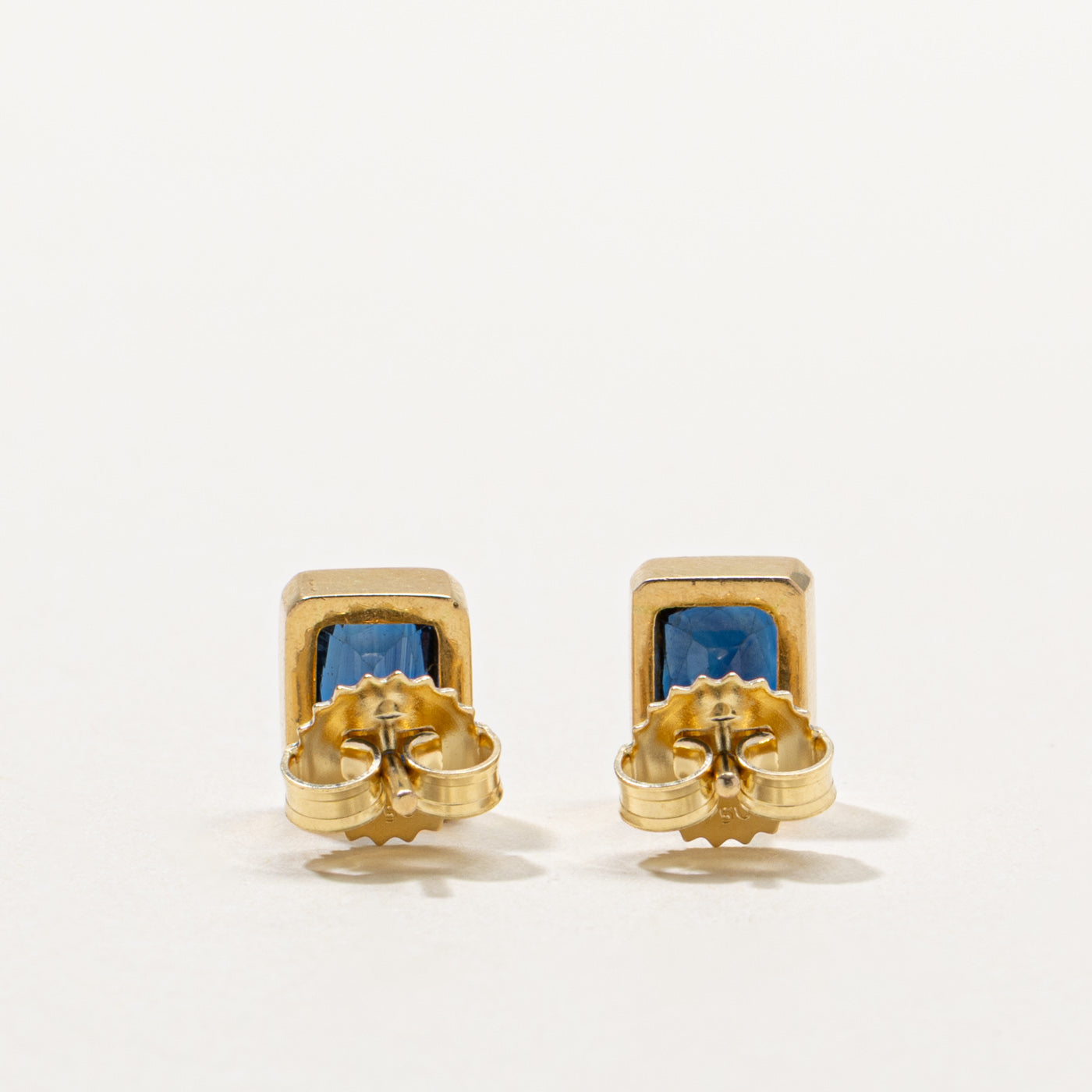 18k Sapphire Bezel Set Rectangle Stud Earrings | 1.20ctw