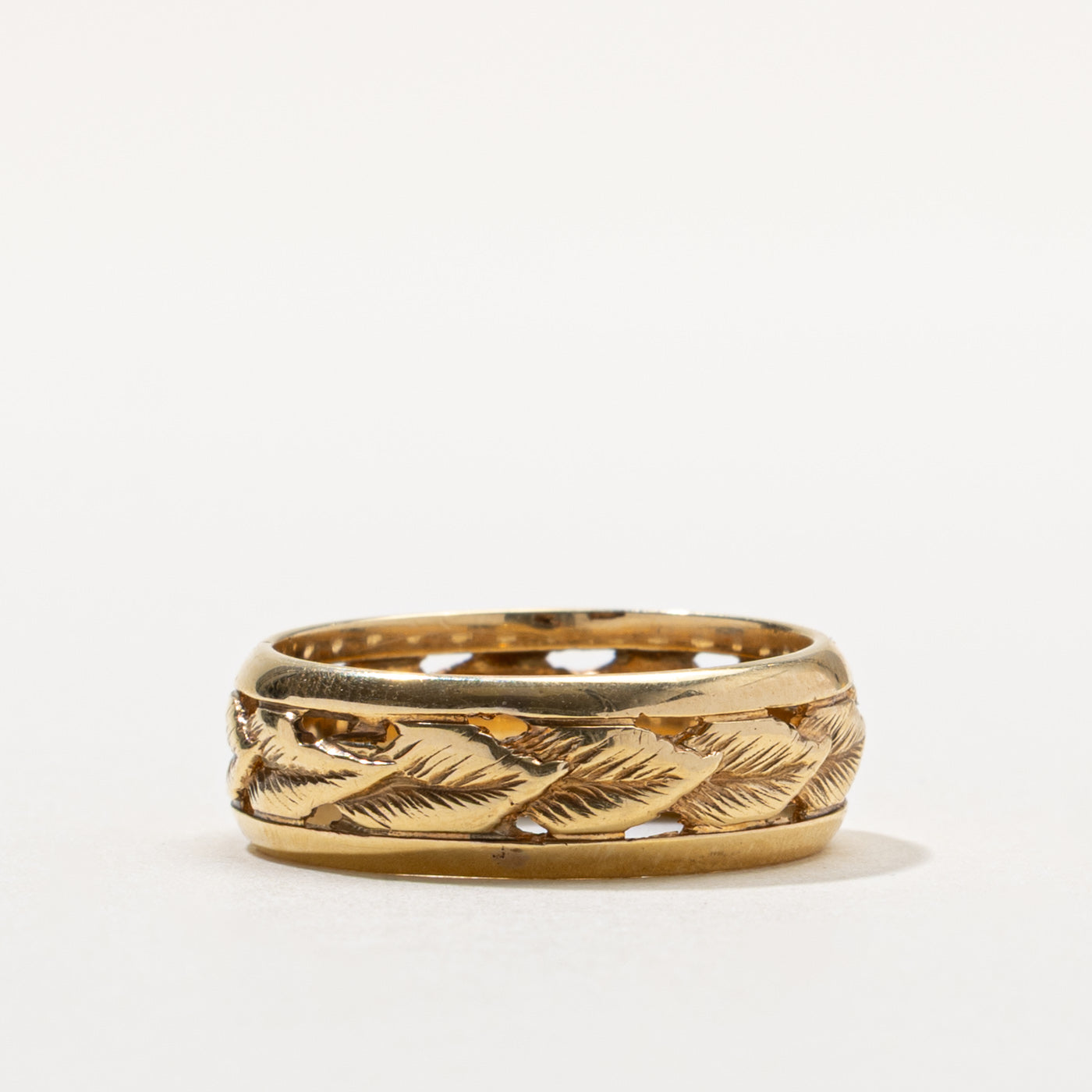 14k Yellow Gold Leaf Openwork Band | 7.35mm | SZ 8.75