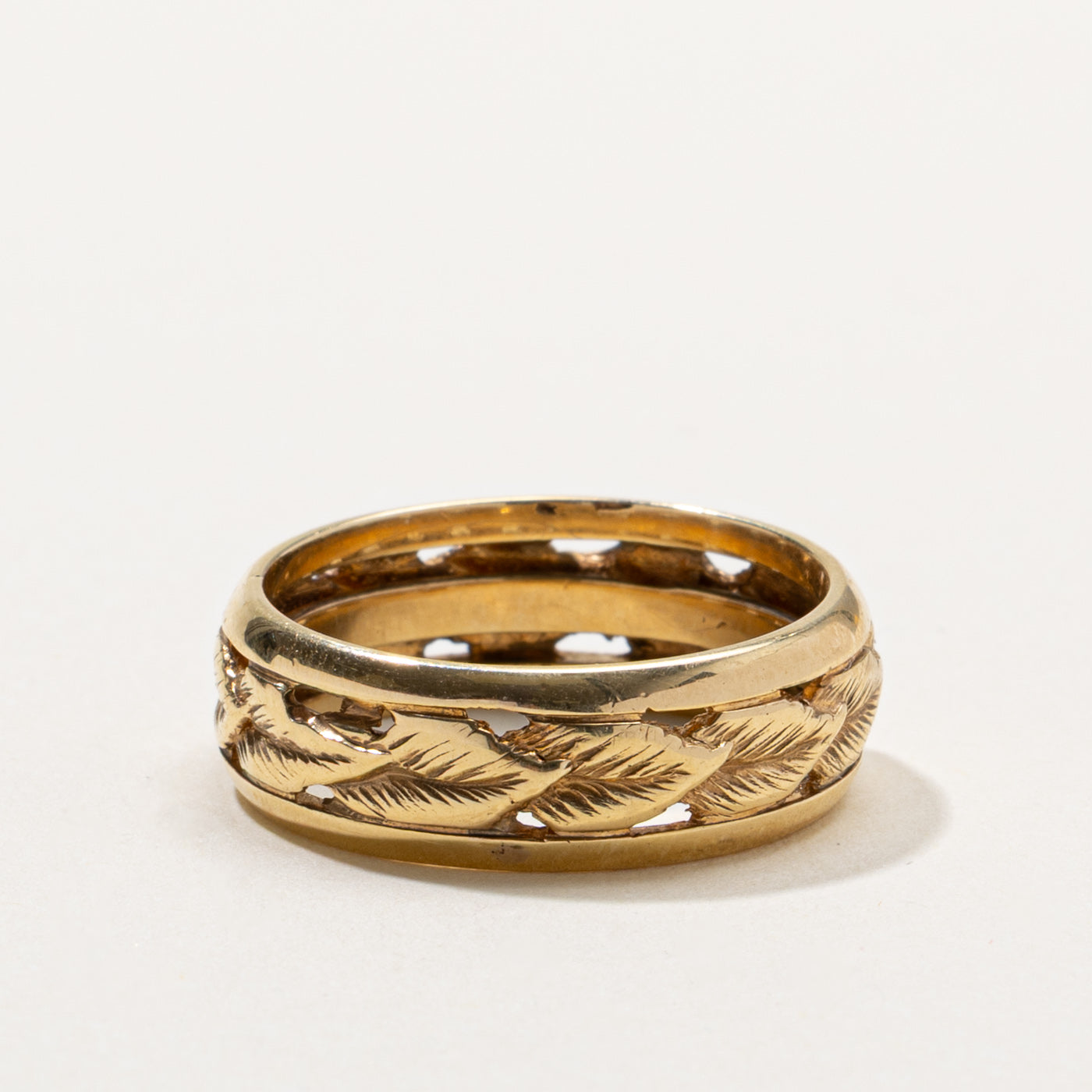 14k Yellow Gold Leaf Openwork Band | 7.35mm | SZ 8.75