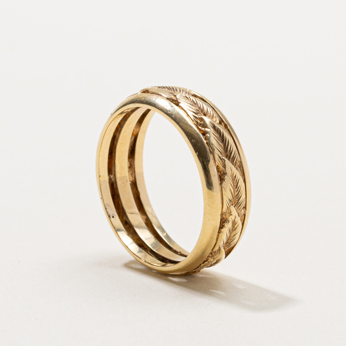 14k Yellow Gold Leaf Openwork Band | 7.35mm | SZ 8.75