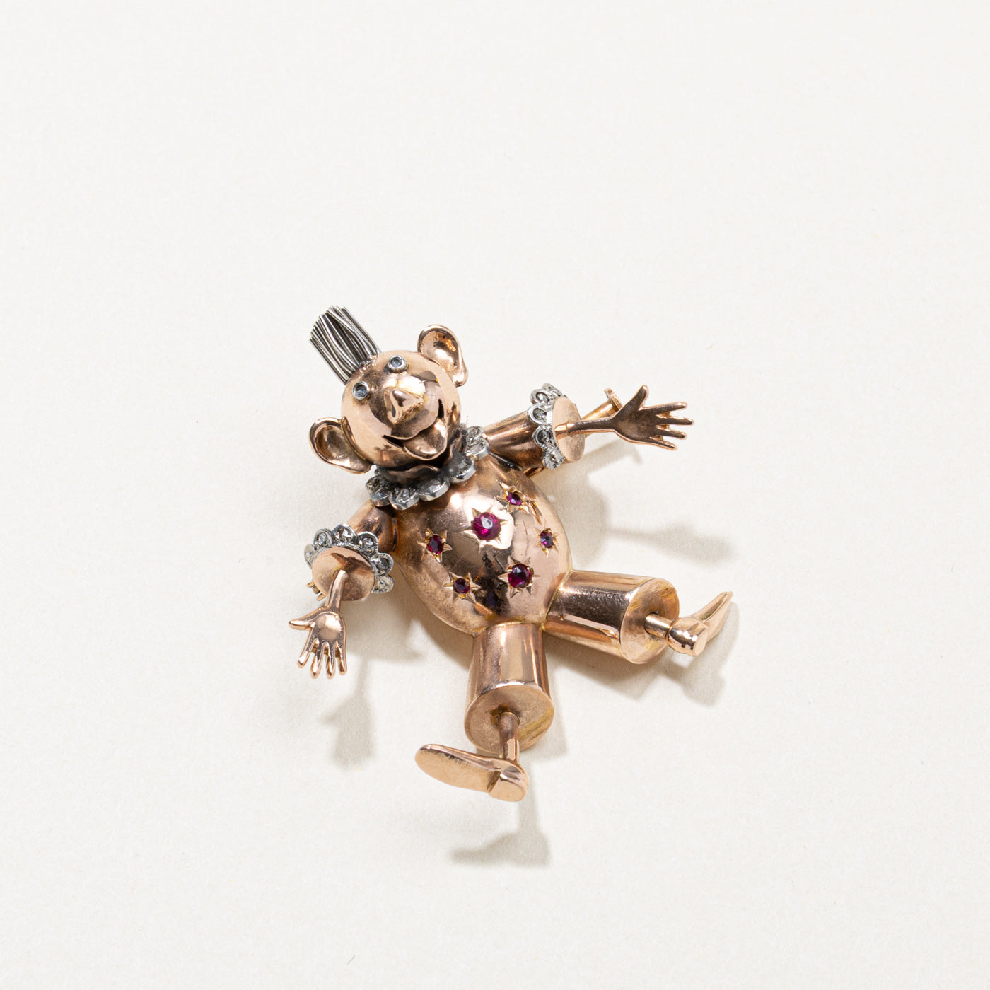 Ruby & Rose Cut Diamond Clown Brooch | 0.14ctw, 0.20ctw