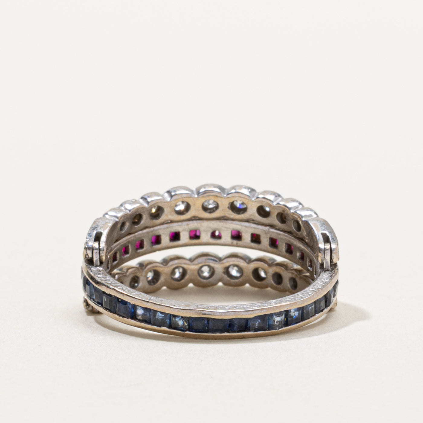 Ruby, Sapphire & Diamond Multi Row Flip Ring | 0.50ctw, 0.25ctw | SZ 7.5