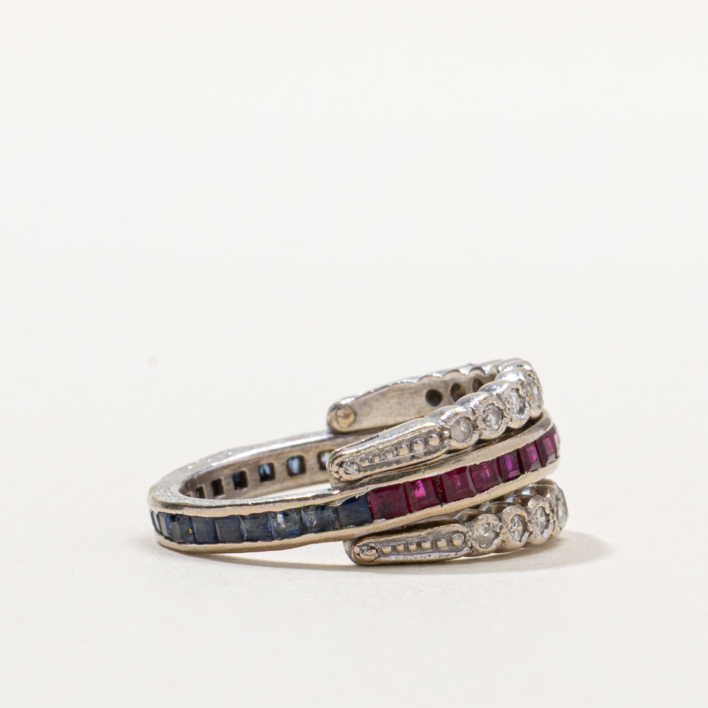 Ruby, Sapphire & Diamond Multi Row Flip Ring | 0.50ctw, 0.25ctw | SZ 7.5