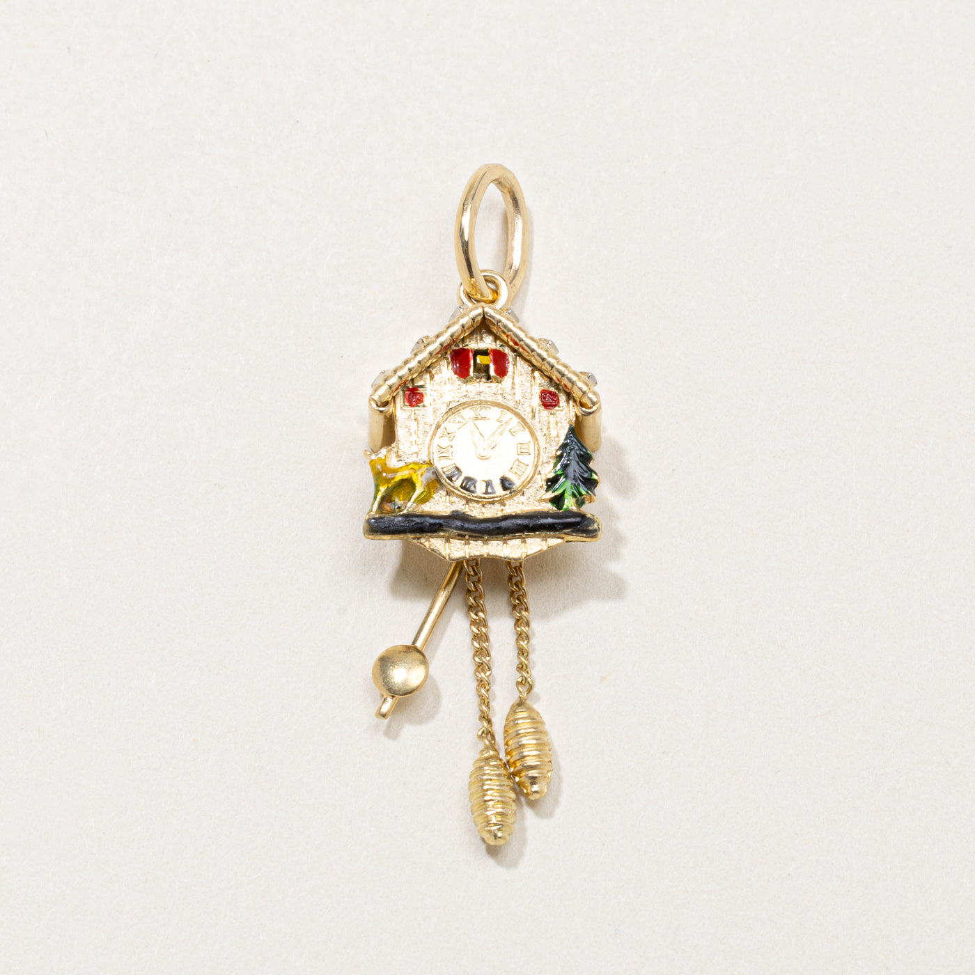 18k Cuckoo Clock Enamel Pendant