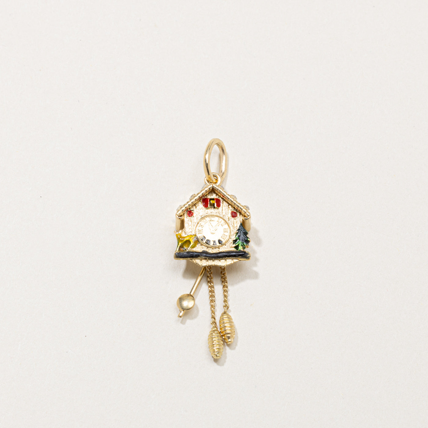 18k Cuckoo Clock Enamel Pendant