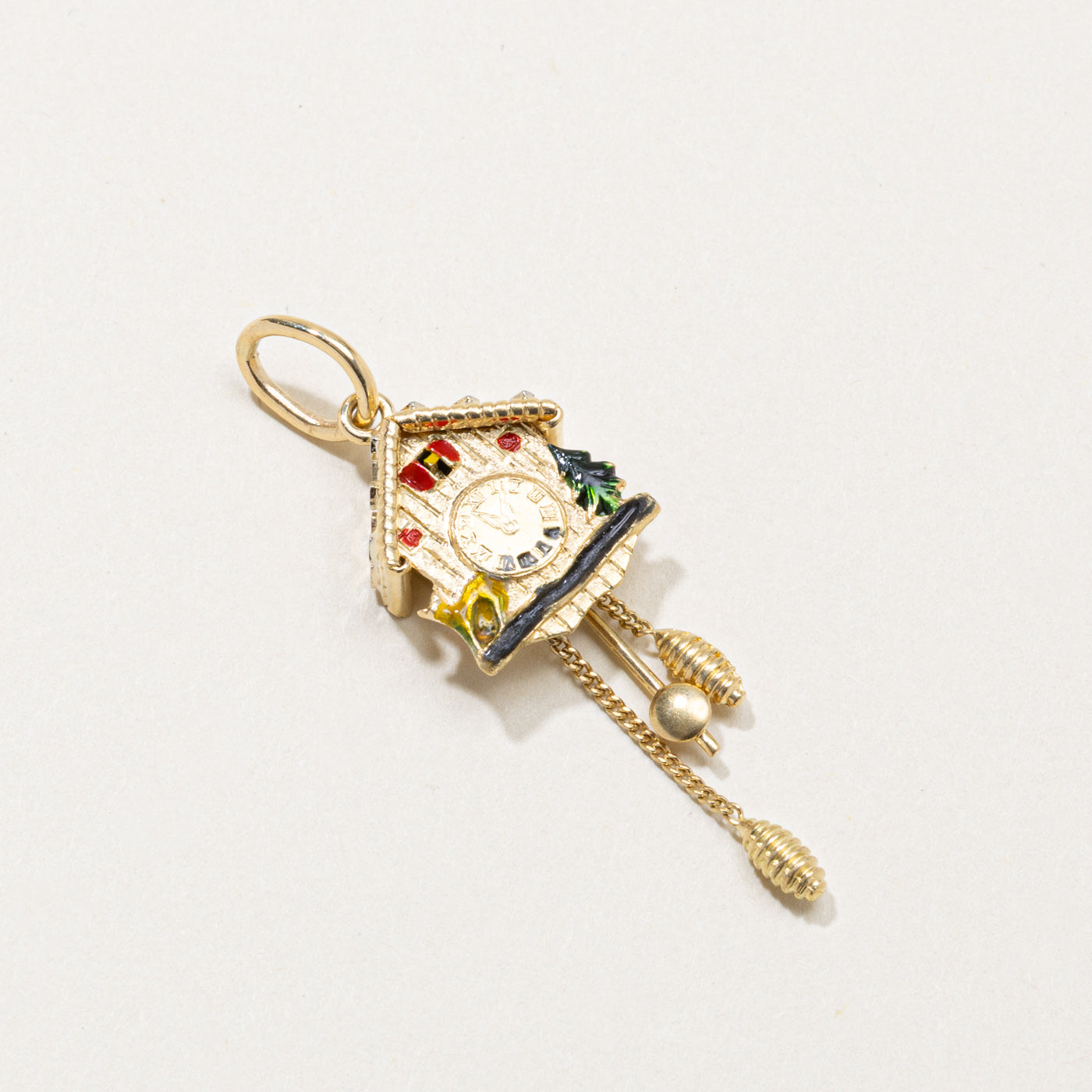 18k Cuckoo Clock Enamel Pendant