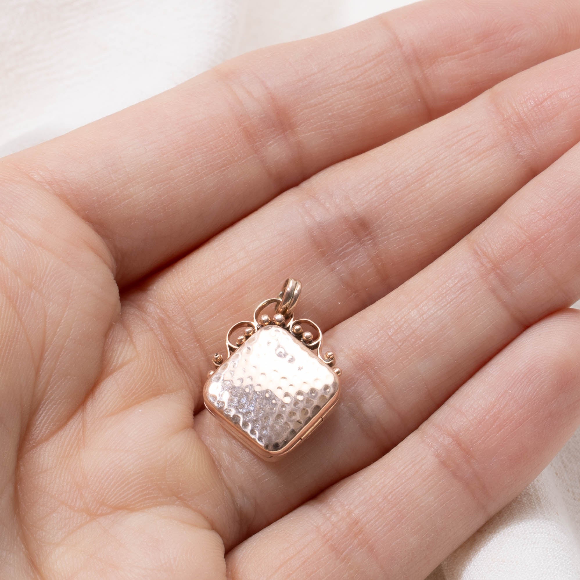 14k Antique Hammered Square Locket Pendant