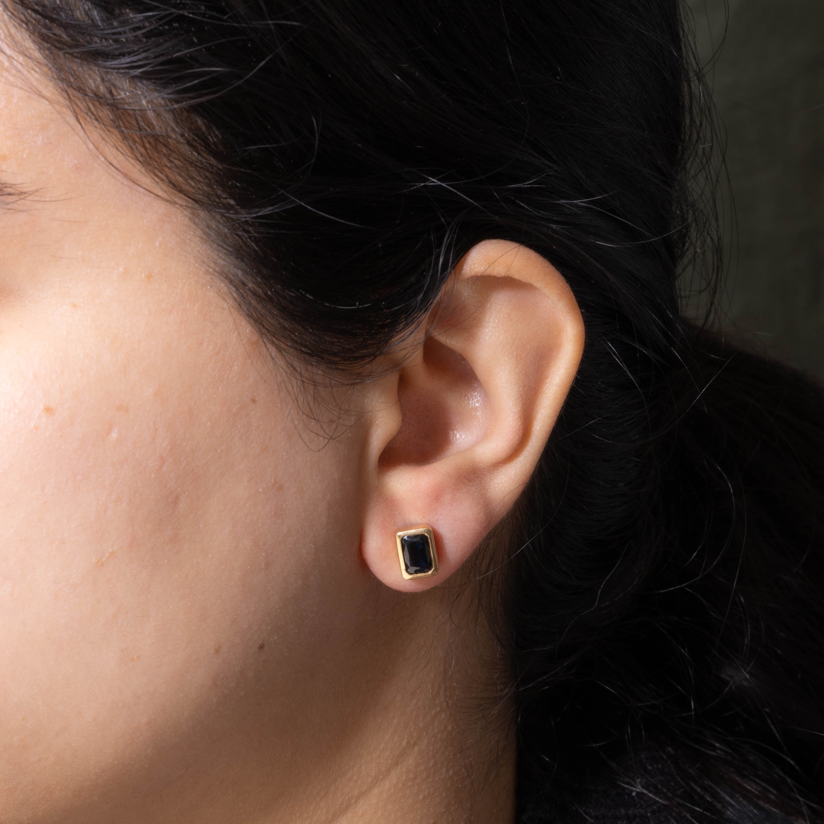 18k Sapphire Bezel Set Rectangle Stud Earrings | 1.20ctw