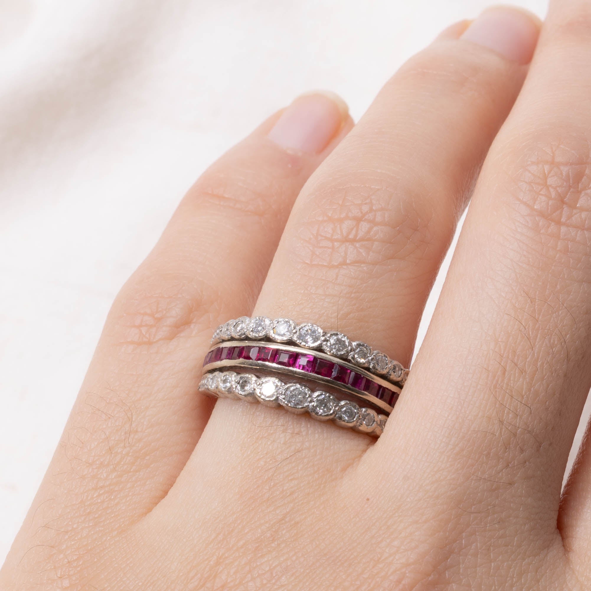 Ruby, Sapphire & Diamond Multi Row Flip Ring | 0.50ctw, 0.25ctw | SZ 7.5